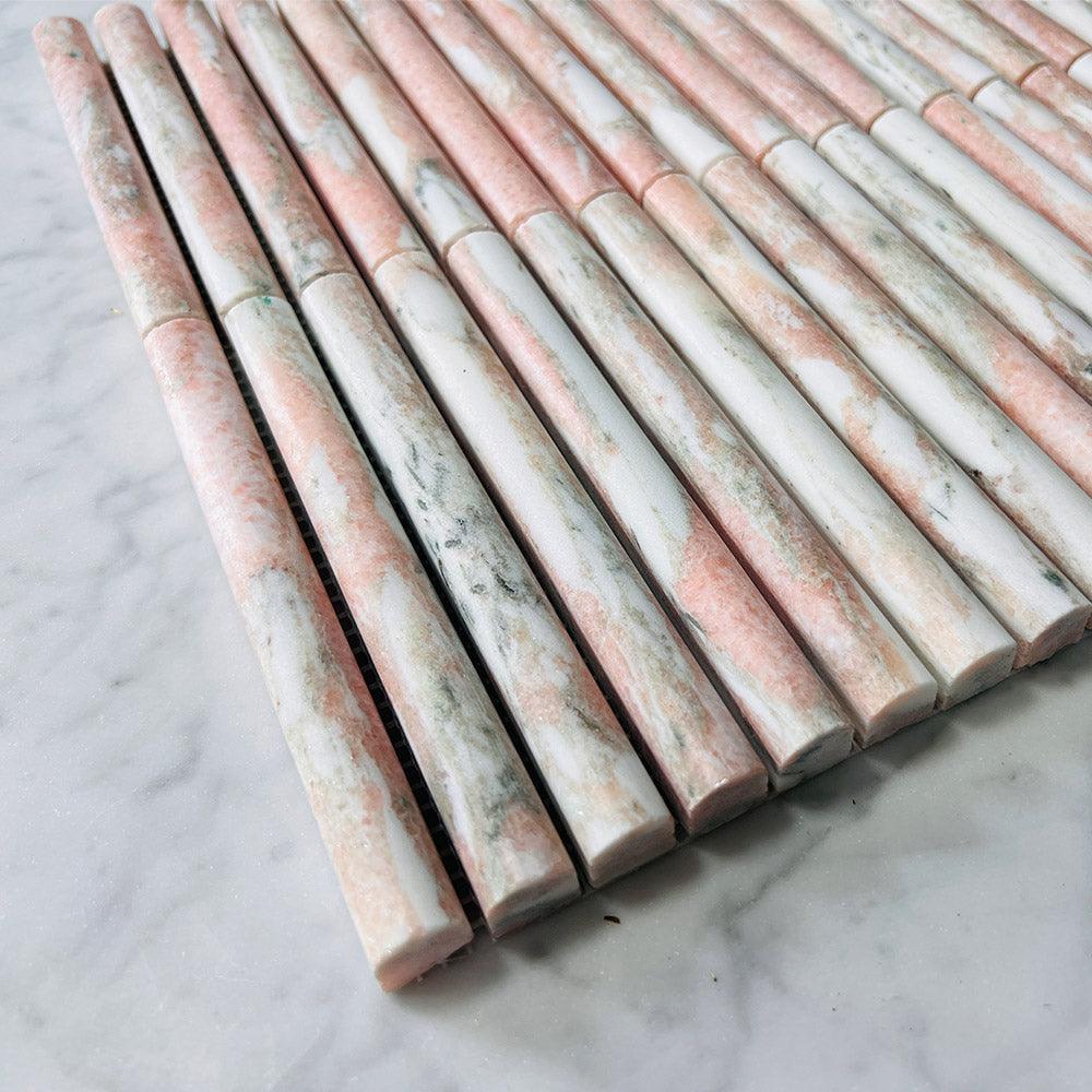 Athena Round Norwegian Rose 152x15x12 Honed Marble Mosaic Tile (Per Sheet) - Premium Natural Stone for Bathroom, Kitchen Backsplash & Flooring