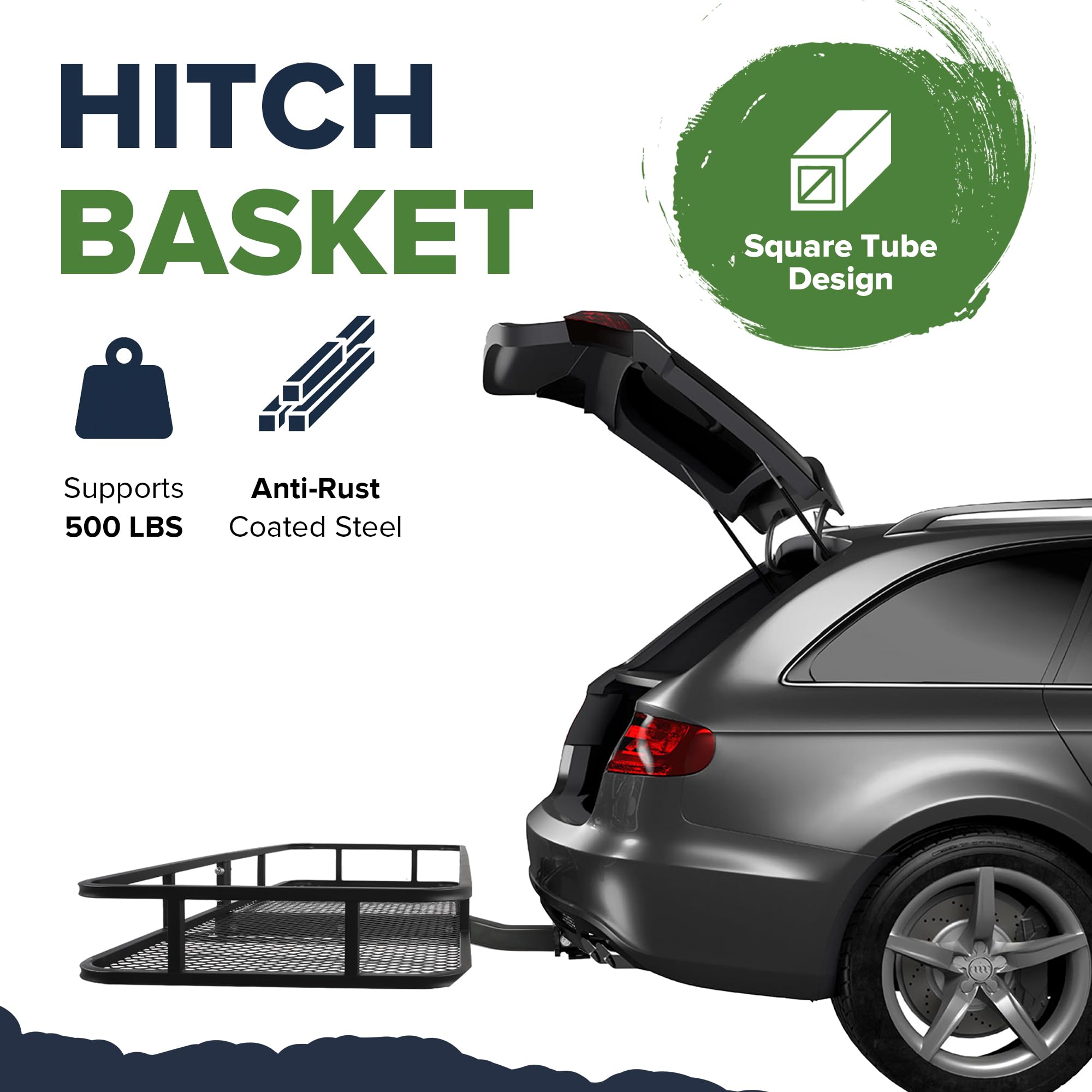 ARKSEN 60 x 20 x 6 Inch Heavy Duty Cargo Rack Carrier - 500 lbs Capacity, Waterproof Storage Bag, Angled Tow Hitch Basket for SUV, Pickup Truck, Car | Perfect for Camping, Road Trips, Traveling & Outdoor Adventures