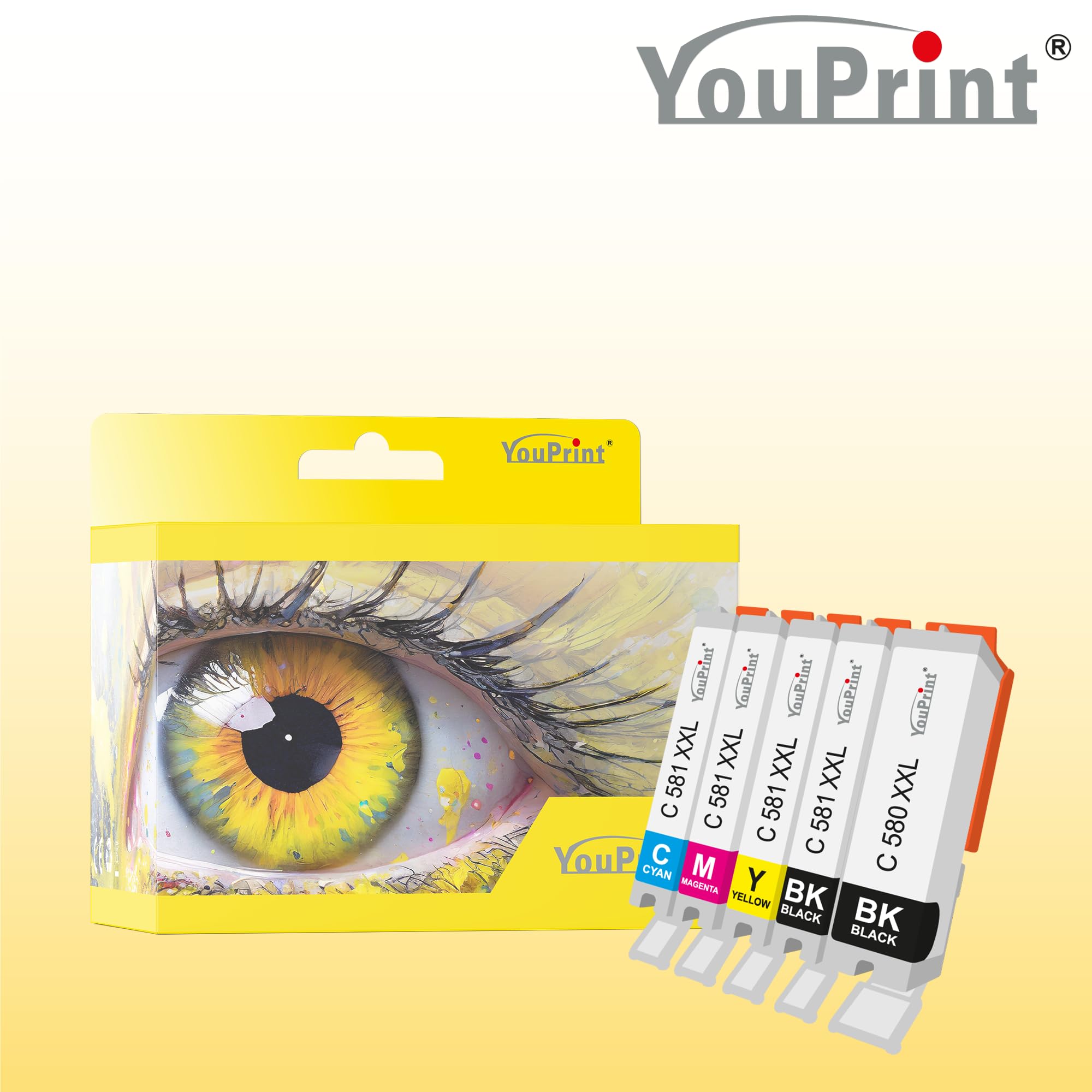 YouPrint TS6351a All-in-One Printer with Scanner & Copier - 10 Compatible Ink Cartridges for Canon 580/581 XXL - Perfect for Home Office, Small Business & School Projects