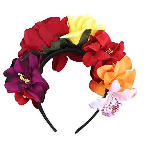 Beaupretty Day of The Dead Headband - Floral Crown with Artificial Roses for Halloween, Cosplay, Dia de Los Muertos, and Costume Parties | Perfect for Women, Girls, and Festival Celebrations