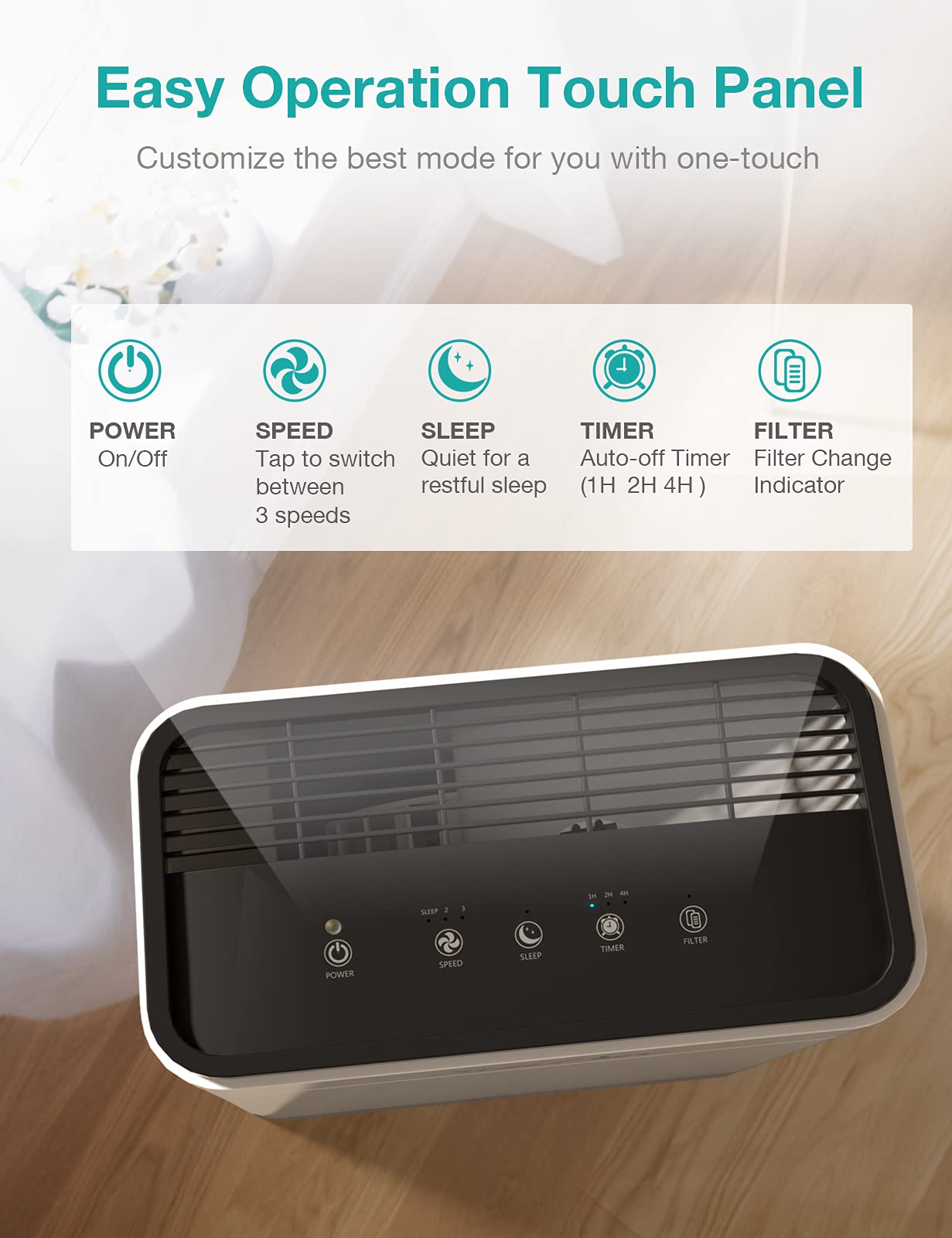 SimPure HP8 True HEPA Air Purifier for Large Rooms - Quiet Home & Office Air Cleaner with Allergen Removal for Pets, Smoke, Dust, Mold - Ideal for Bedrooms, Living Rooms and Workspaces
