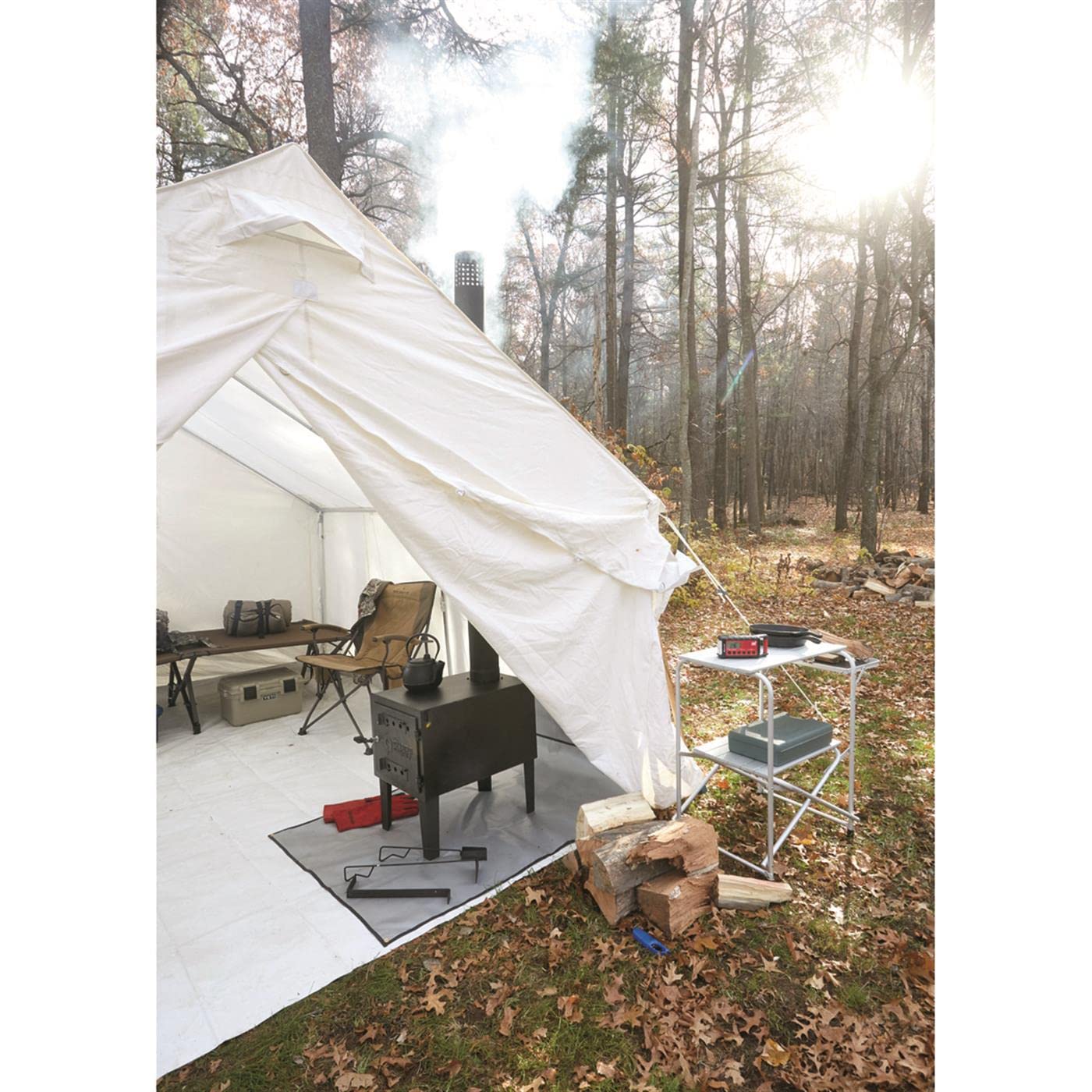 Guide Gear Large Portable Outdoor Wood Burning Stove with Chimney Pipe - Perfect for Camping, Hiking, Fishing & Backpacking | Compact Cooking Stove for Tents, Cabins & Emergency Preparedness