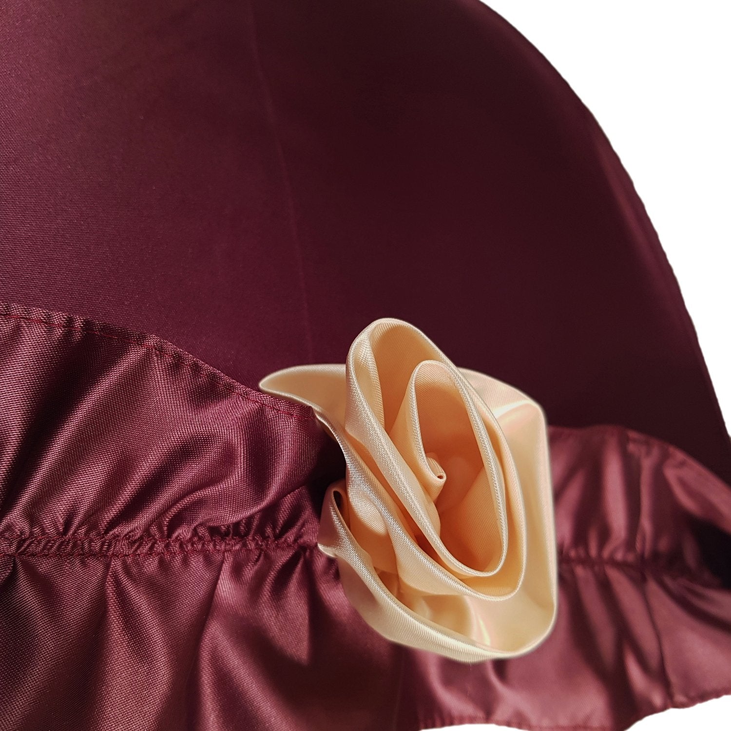 Elegant Burgundy Folding Umbrella with Frilly Trim - Compact Travel Parasol for Women, Perfect for Beach, Wedding & Outdoor Events