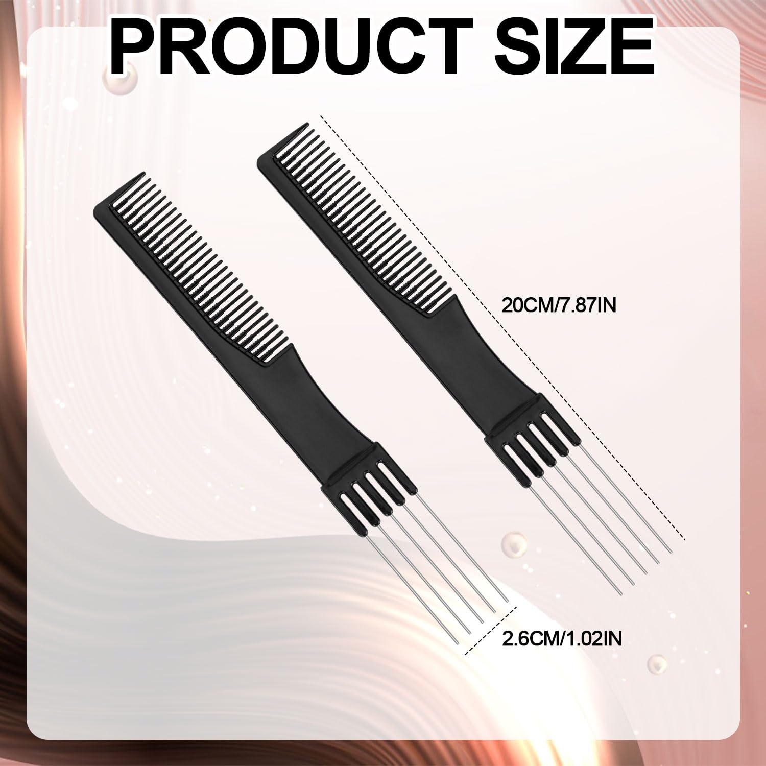 2-Pack Black Metal Prong Pick Combs for Hair Styling - Double-Head Parting & Teasing Comb with Metal Pick Fork for Fine, Medium & Thick Hair - Perfect for Salon Professionals & Home Hair Care (Great for Creating Volume & Sectioning Hair)