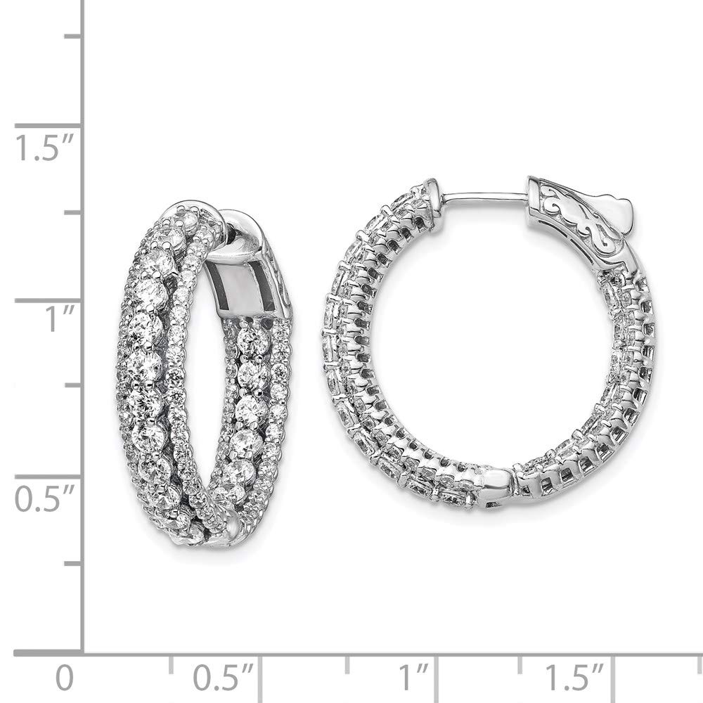 Sterling Silver Rhodium-Plated CZ Round Hoop Earrings 0.75