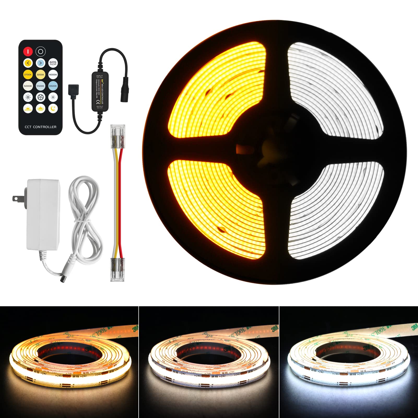 Bright COB LED Strip Lights 16.4ft 6000LM - Dimmable for Bedroom, TV Backlight
