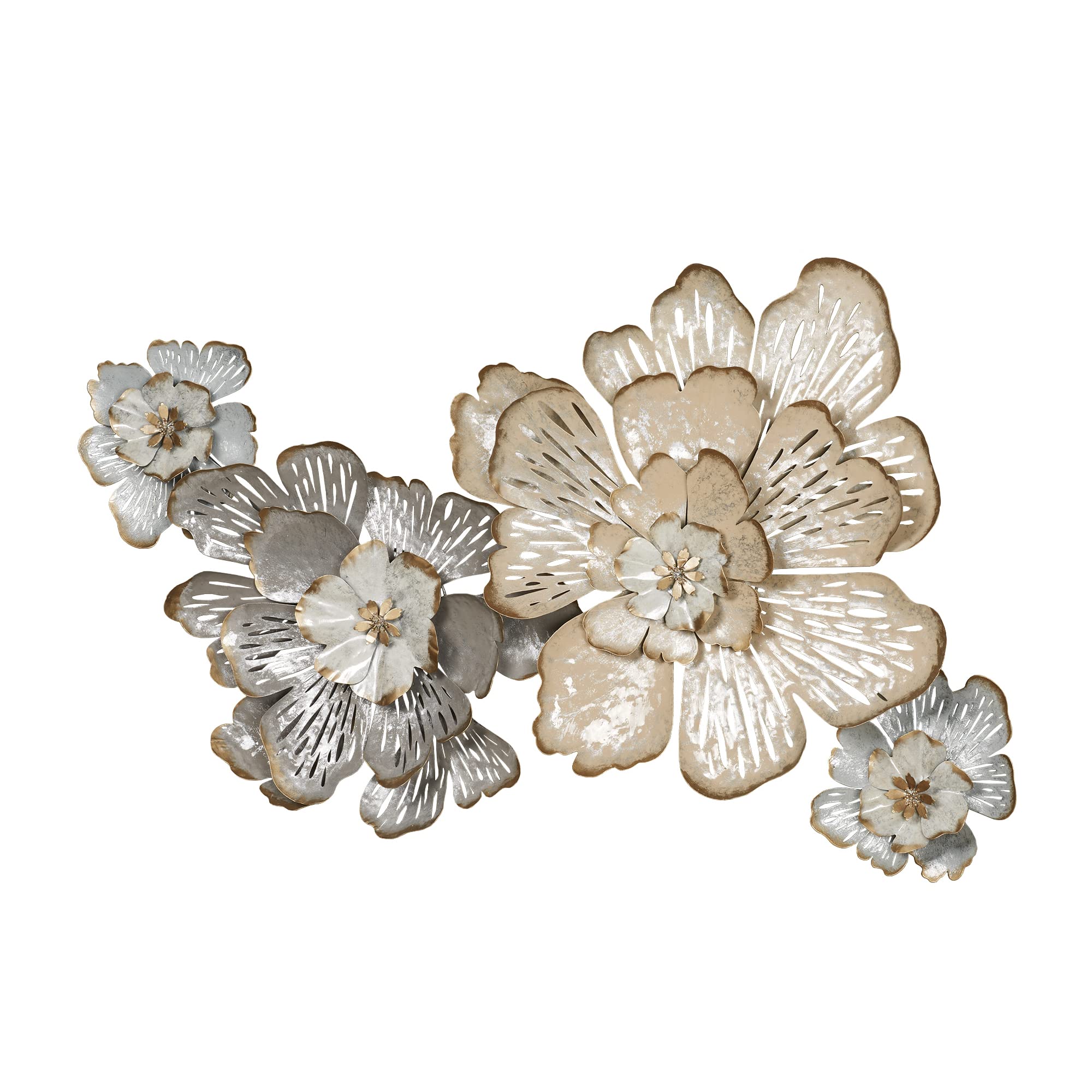 Touch of Class Grand Allure Floral Blossoms Metal Wall Art in Cream | Elegant Flower Design Sculpture | Handcrafted Home Decor for Bedroom, Living Room, Entryway & Office | Perfect for Farmhouse, Boho & Modern Interior Styles