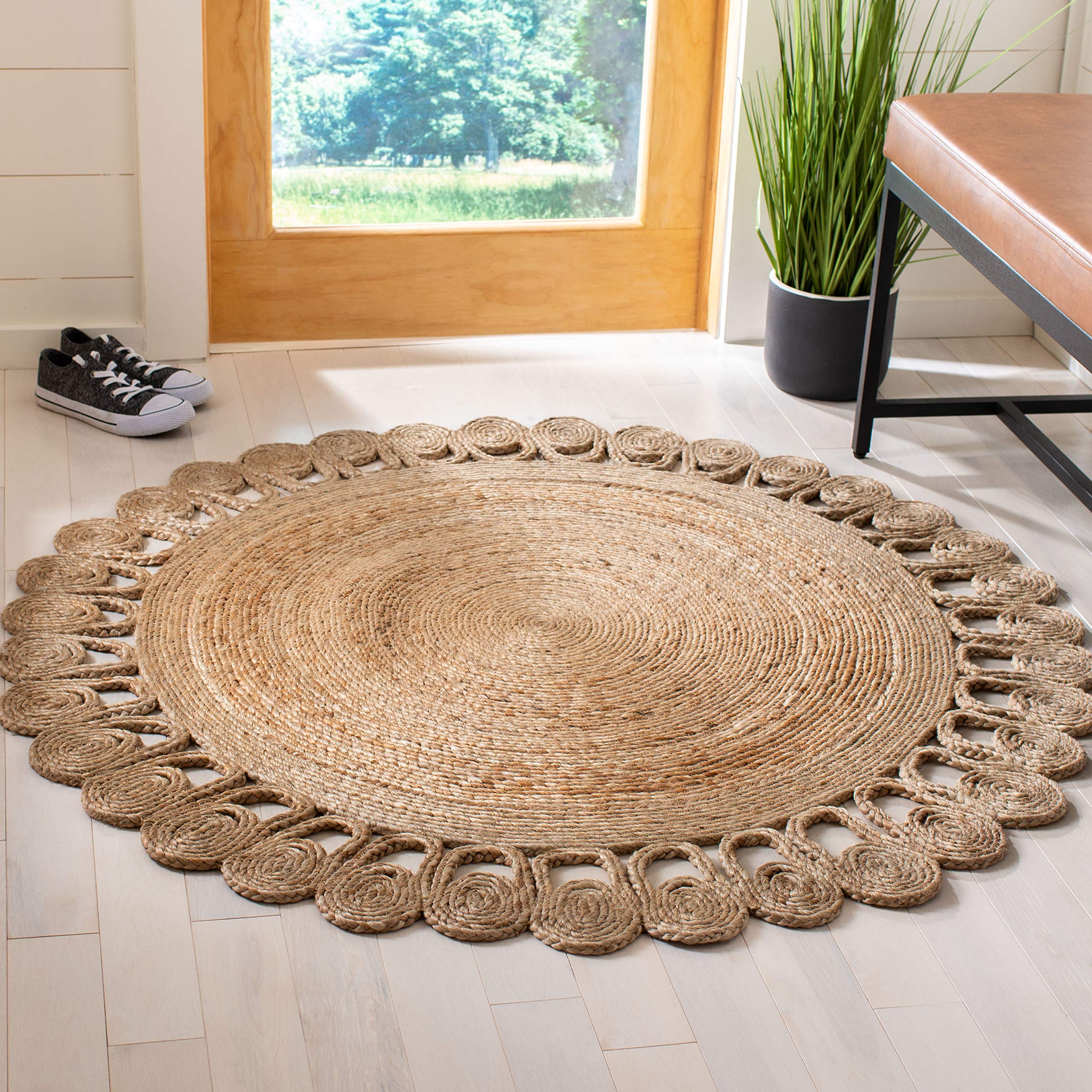 SAFAVIEH Natural Fiber Collection Handmade Jute Area Rug - 9' Round, Boho Country Charm, Ideal for High Traffic Living Room & Bedroom (NFB252A) | Perfect for Farmhouse Decor, Cozy Home Accents & Bohemian Style Interiors