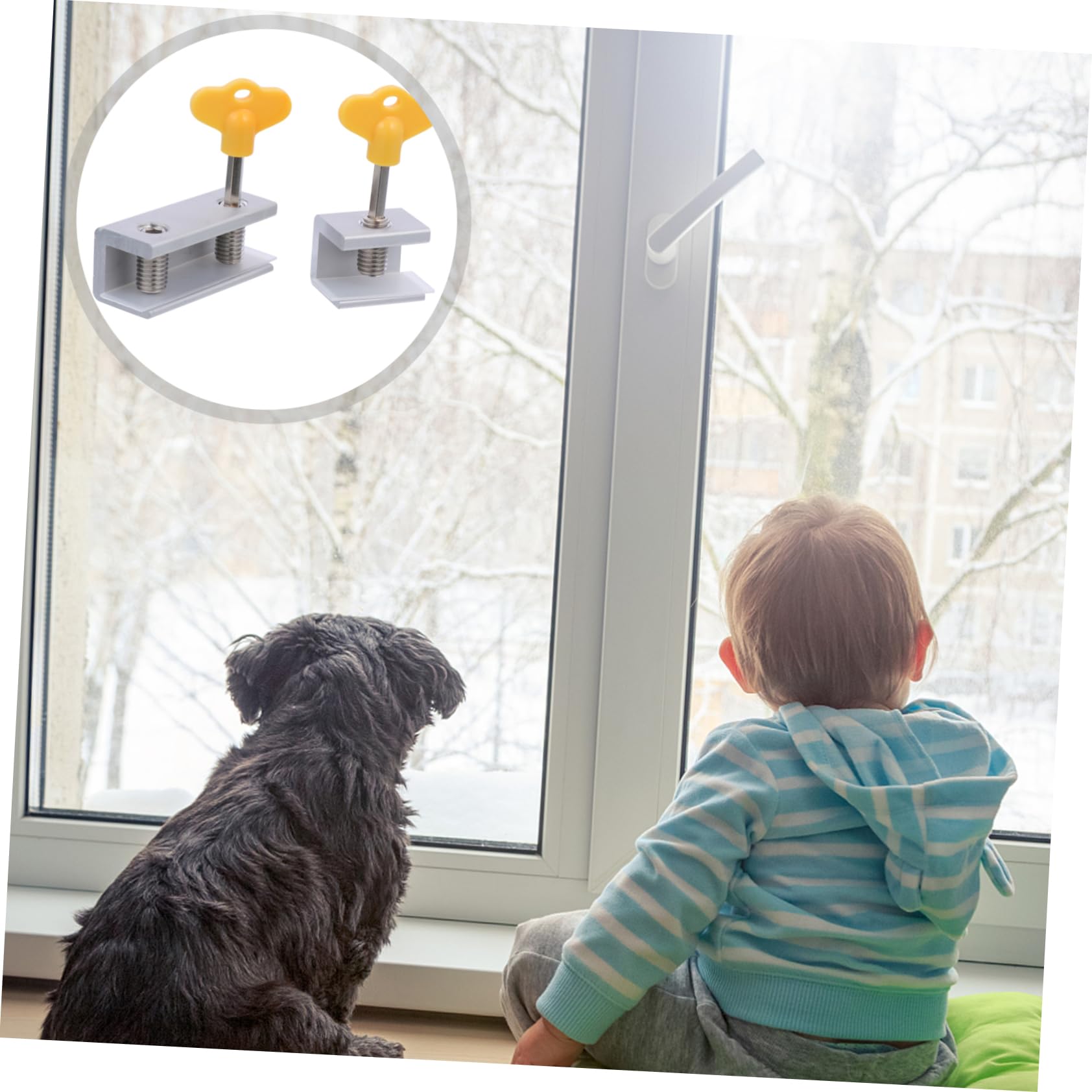 FOYTOKI 4-Piece Sliding Window Lock Set with Key - Home & Office Security, Child Safety, Anti-Theft Protection - Easy No-Tool Installation for Windows, Doors, Balconies & Patios