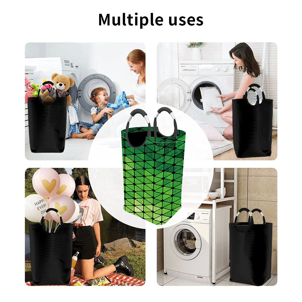 Wondertify Geometric Triangle Laundry Hamper - Mosaic Grass Clothes Basket with Easy Carry Handles for Clothes Organizer & Toy Storage (Green) - Perfect for Kids' Rooms, Dormitories & Laundry Organization