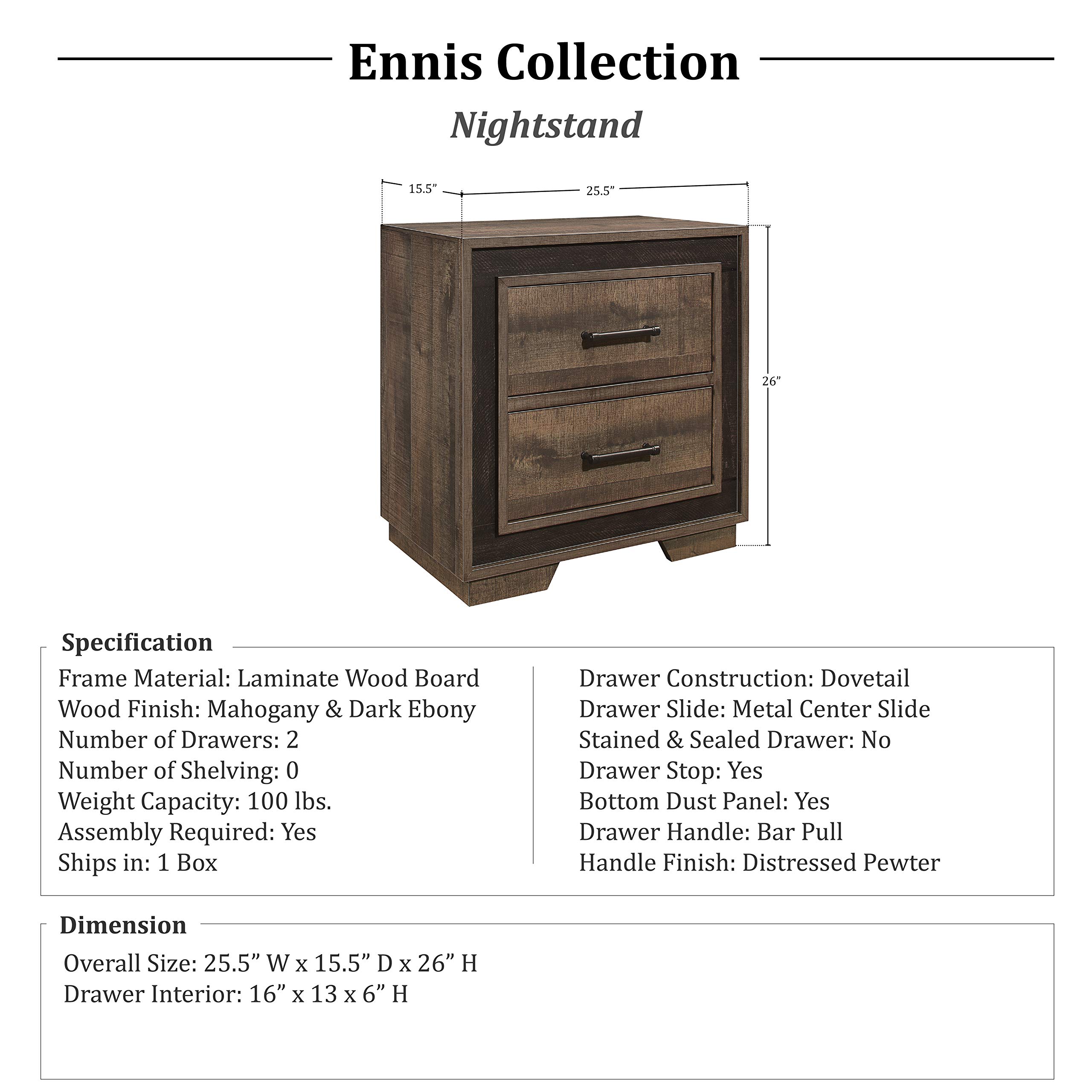 Lexicon Ennis Two-Drawer Nightstand - Modern Bedside Table with Storage for Bedroom, Living Room & Guest Room - Wooden End Table with Smooth Finish & Spacious Drawers