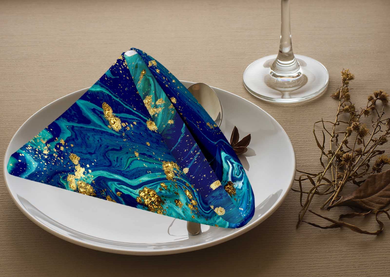 Yibeas Set of 4 Blue Abstract Marble Pattern Table Napkins - 18x18 Inch Decorative Kitchen Dinner Cloth Napkins for Home Dining, Parties & Holiday Decor