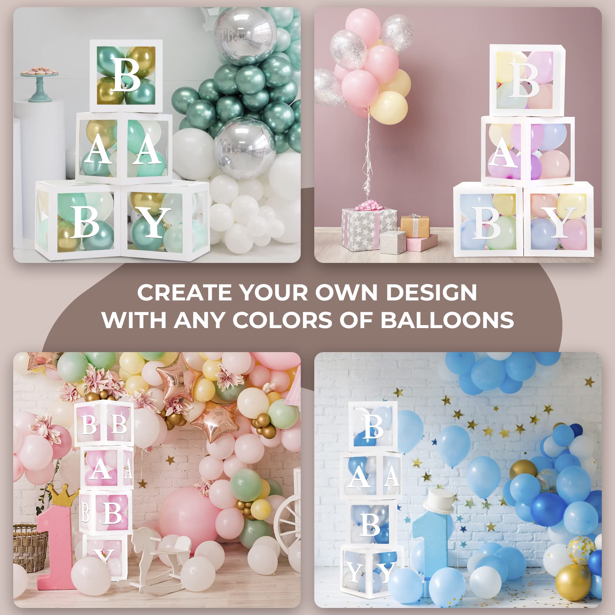 Baby Shower Letter Blocks - 4 Clear Acrylic Boxes & 8 Wooden Letters for Gender Reveal, Nursery Decor, and Newborn Photography Props | Perfect for Baby Shower Decorations, Birthday Parties, and Nursery Room Styling