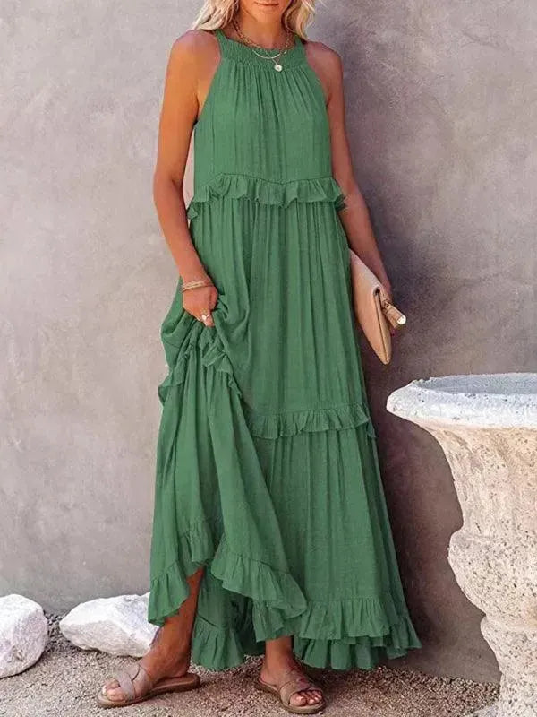 Elegant Sleeveless Ruffle Maxi Dress for Women - Summer Beach Wedding Party & Vacation Outfit