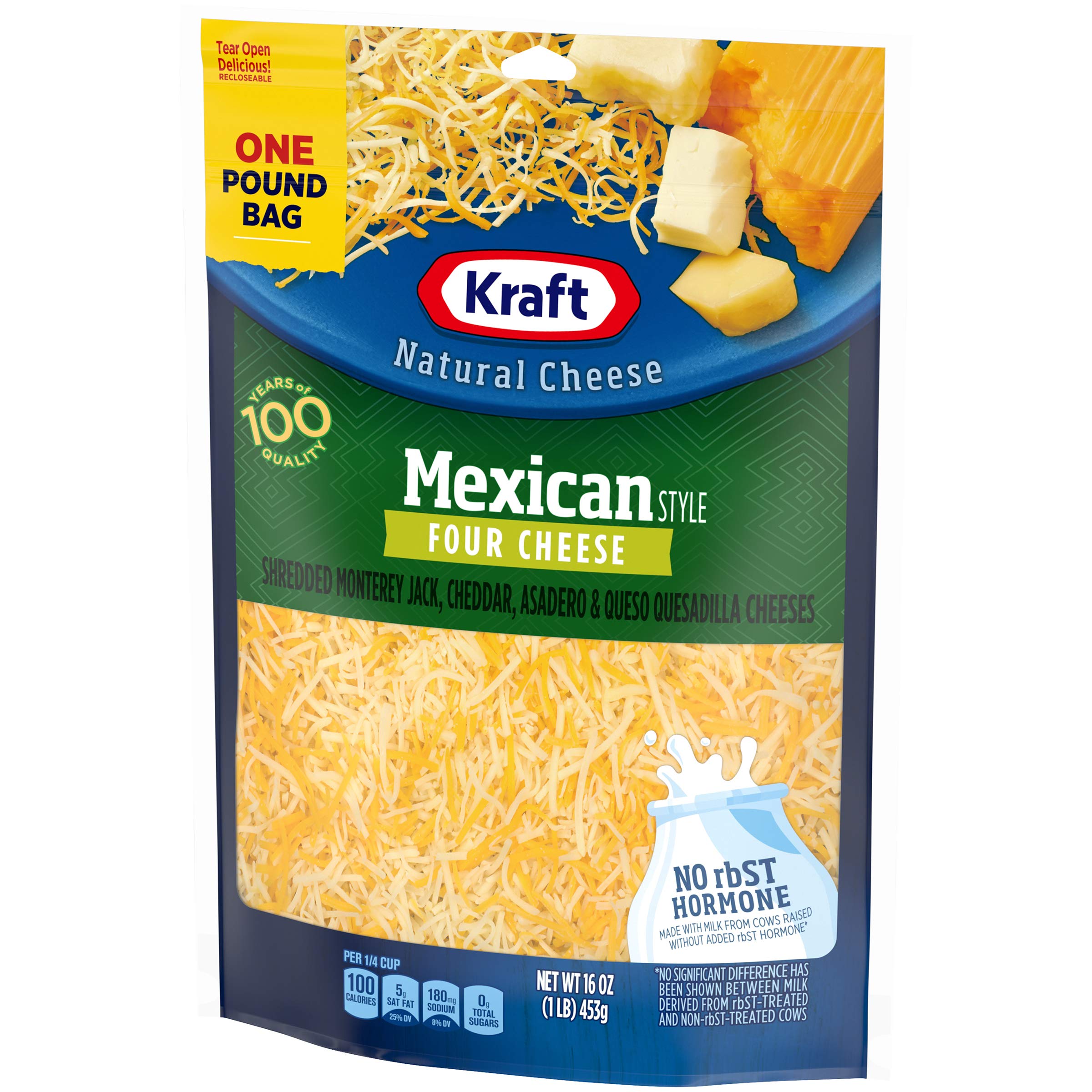 Kraft Shredded Mexican Style 4 Cheese Blend - 16 oz Bag - Perfect for Tacos, Nachos, Quesadillas & Mexican Recipes