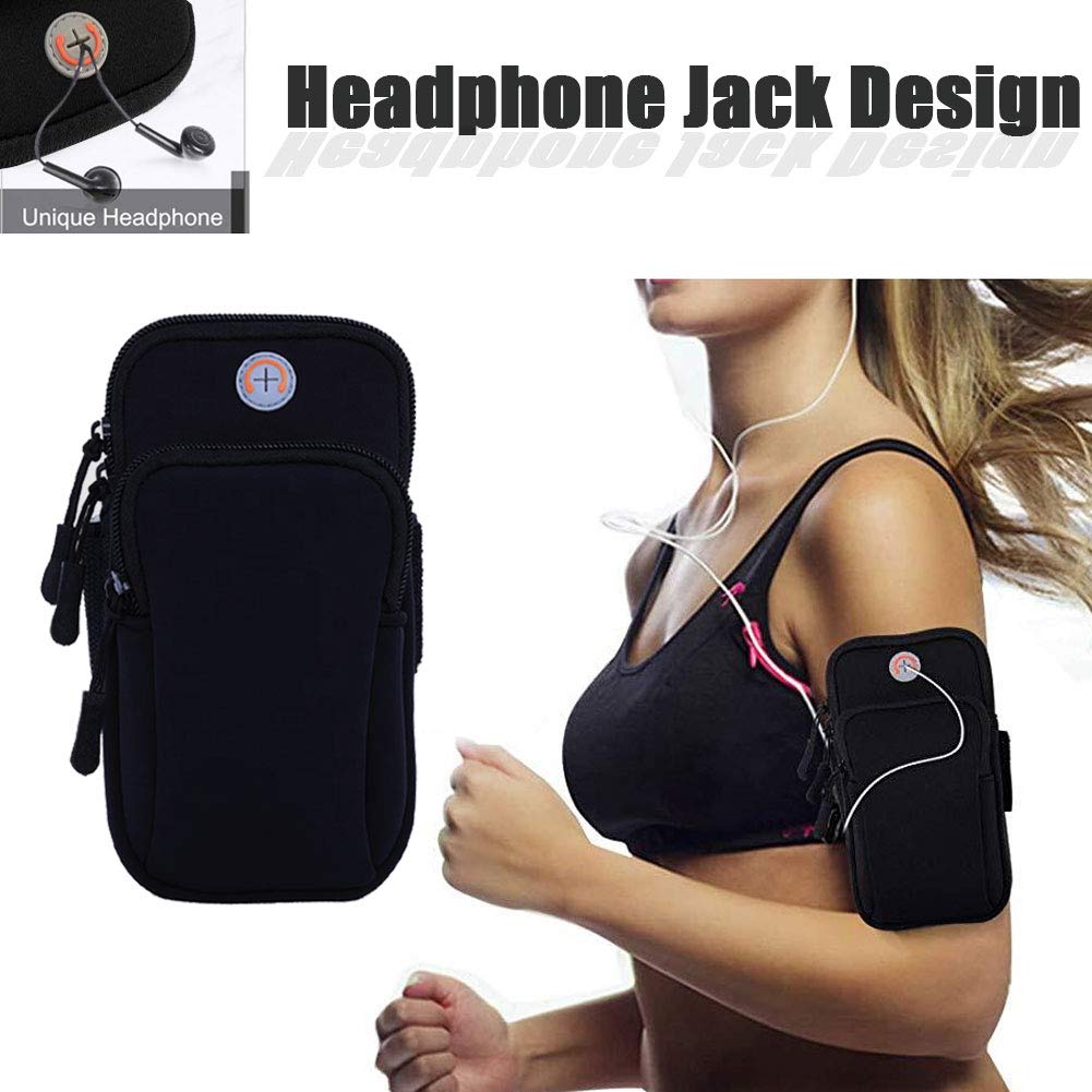 Running Armband Phone Holder for iPhone 16/16e/15/14/13/12/11 Pro Max/XS/XR/Plus/Mini & Galaxy Ultra/Edge/S25/S24/S23/S22/S21/S20/Note 20/10 - Adjustable Sports Pouch Bag for Gym, Hiking & Outdoor Activities (Black)