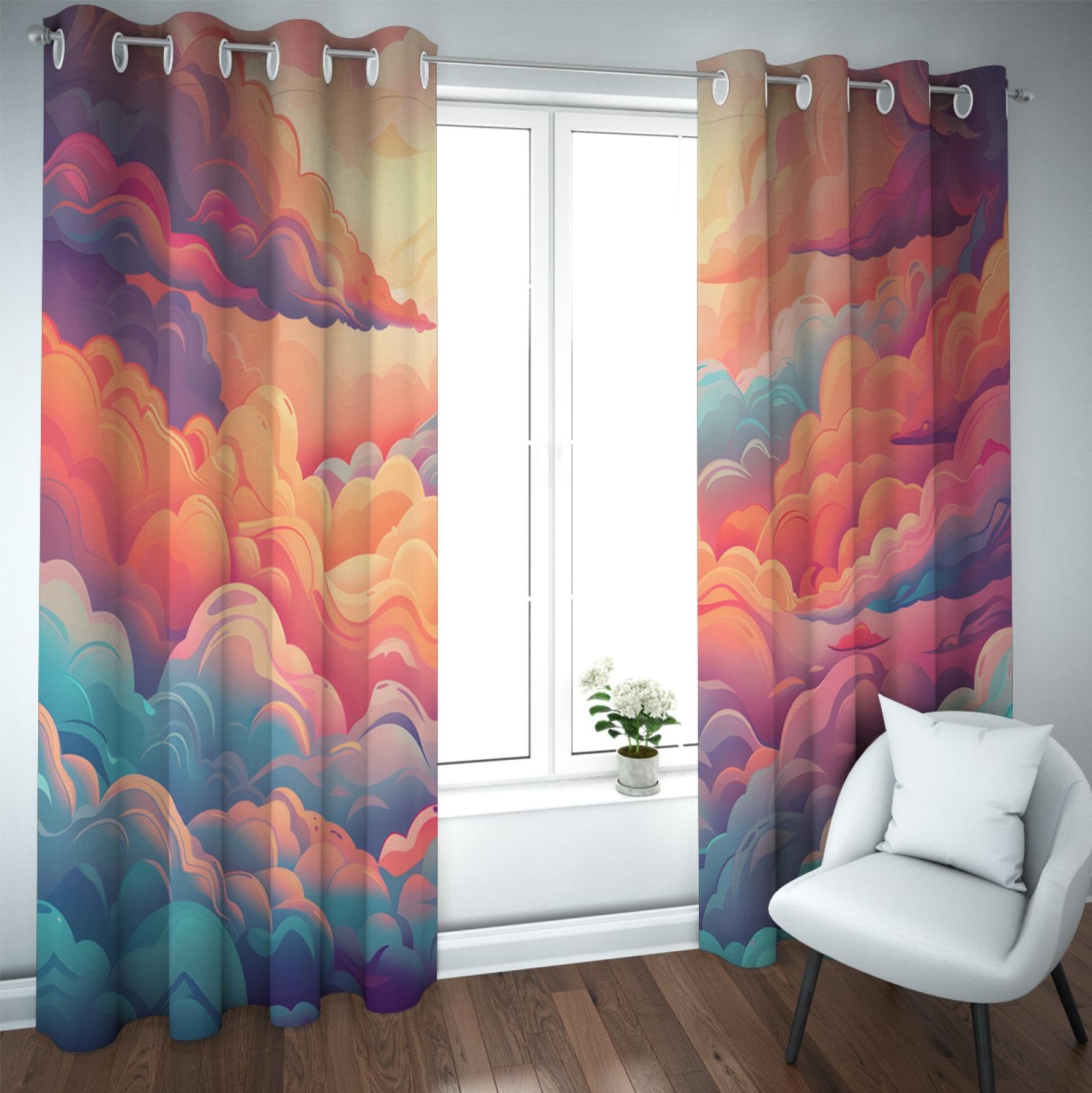 Colorful Blackout Curtains for Nursery & Kids Room - Cartoon Style Abstract Dreamy Clouds Design - 80x84 Inch Room Darkening Window Treatment (2 Panels) - Perfect for Baby's Bedroom, Playroom & Daytime Naps