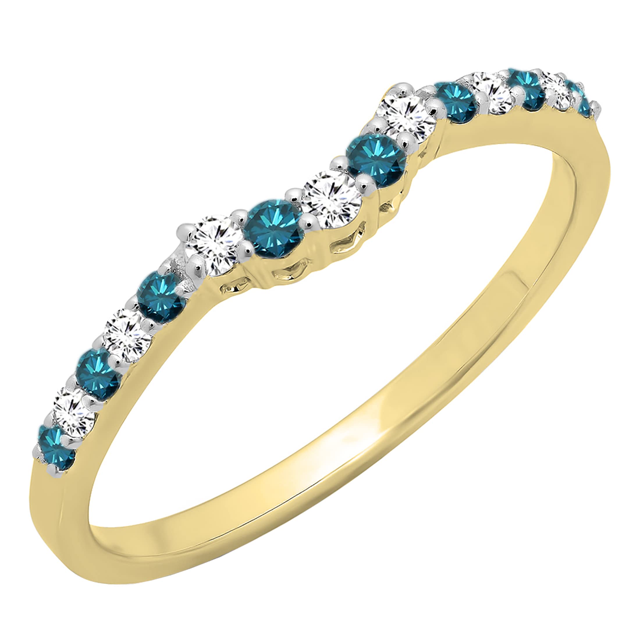0.30 Cttw Round Blue & White Diamond Stackable Wedding Band for Women - 14K Solid Gold Anniversary Ring - Perfect for Stacking, Bridal Sets & Special Occasions
