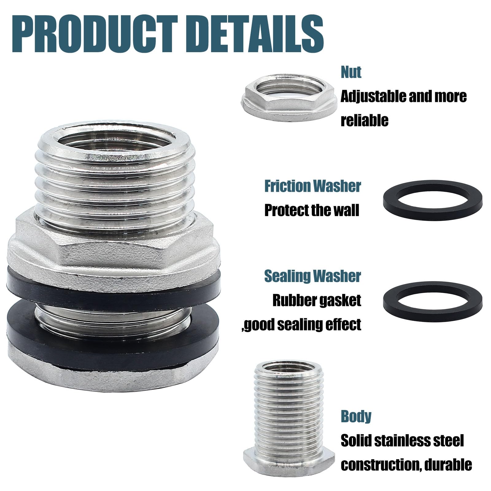 Stainless Steel Bulkhead Tank Fitting - 1/2