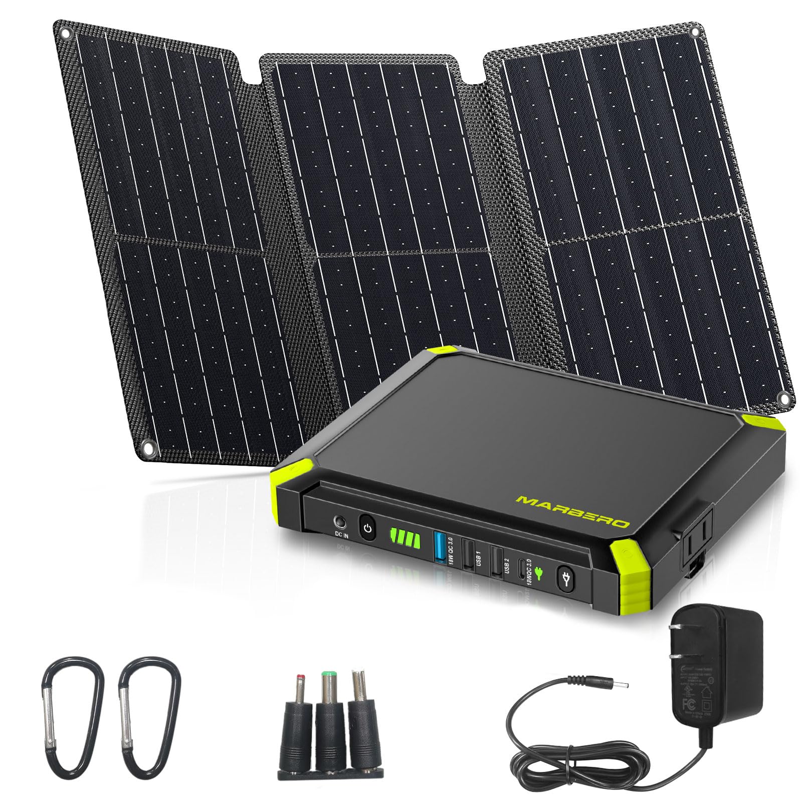 MARBERO 88.8Wh Solar Generator Portable Power Station with 30W Solar Panel | 100W AC Outlet & Surge Protection | Emergency Backup for Home, Camping, Outdoor Adventures & Power Outages