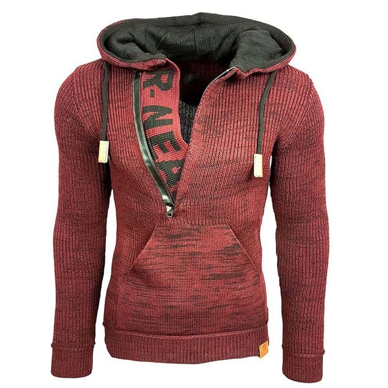 Kanpcelns Men's Oversized Hooded Sweater - Warm Knitted Pullover for Autumn & Winter - Full Sleeve Casual Wear for Cozy Outings & Relaxing at Home
