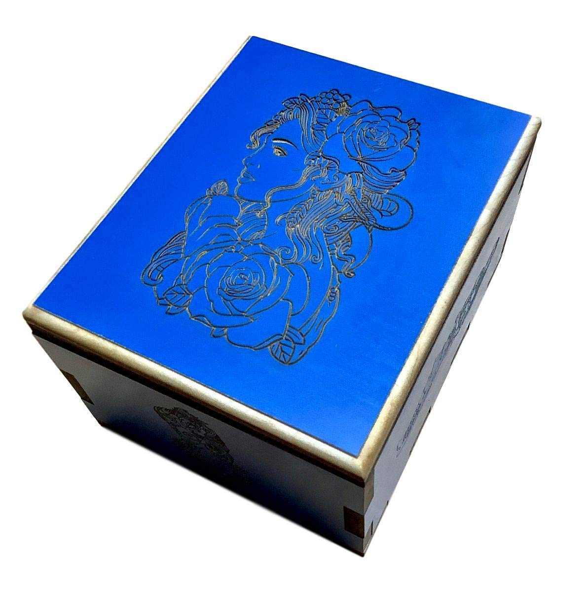 Exquisite Blue Belle Laser Engraved Spinning Wooden Puzzle Box - Perfect for Brain Teasers, Gift Giving & Home Decor