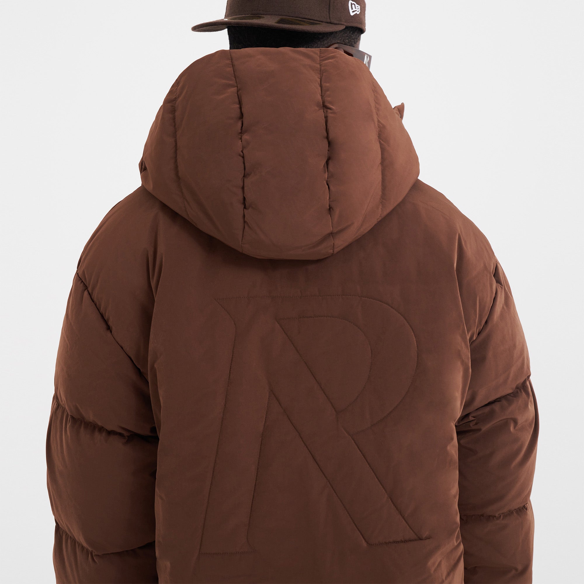 Initial Hooded Puffer Jacket - Women's Winter Coat in Mocha Brown | Warm Quilted Outerwear for Cold Weather & Outdoor Activities