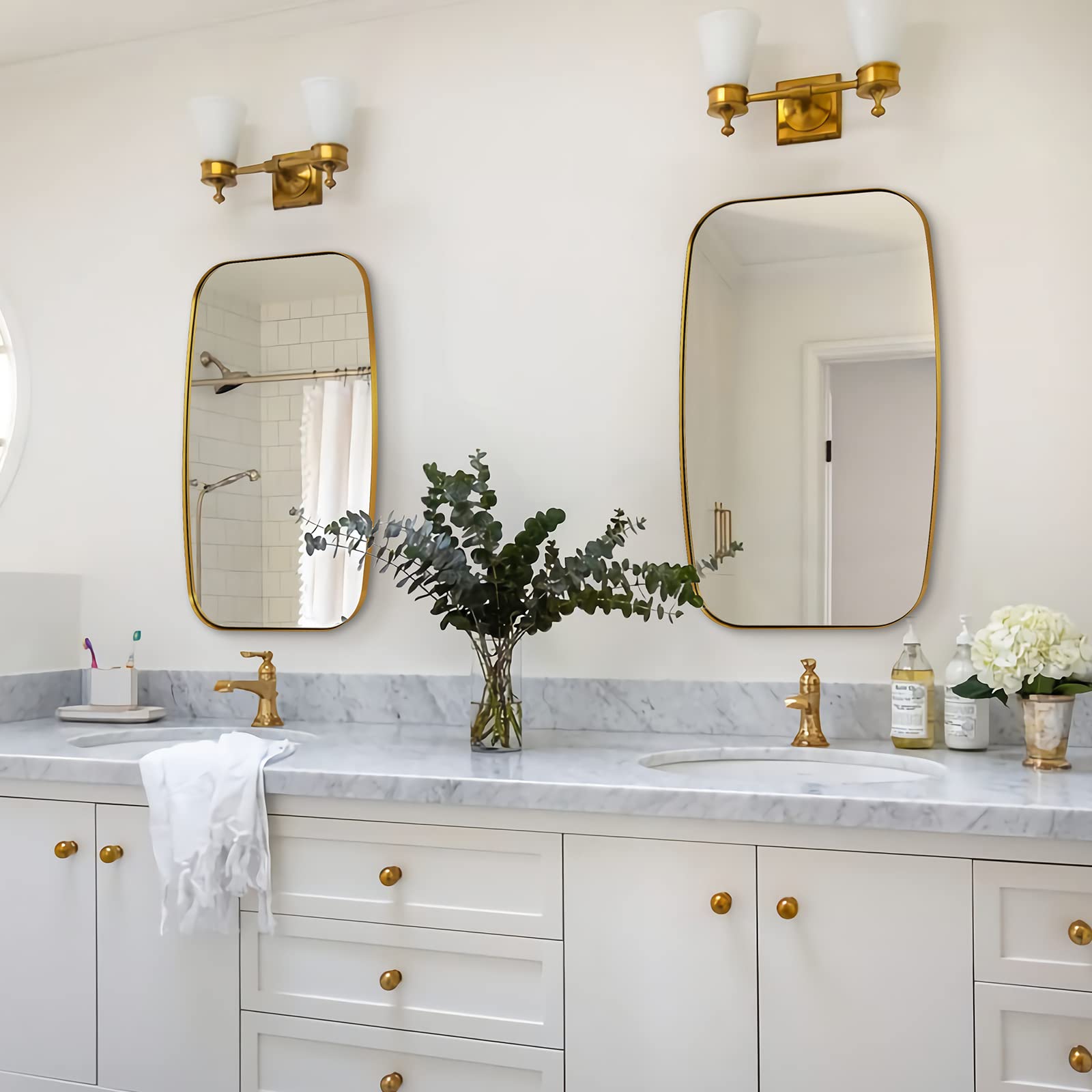 ANDY STAR 20x30 Inch Brushed Gold Bathroom Mirror - Stainless Steel Metal Frame Vanity Mirror for Over Sink, Wall Mounted Makeup Mirror (Perfect for Bathroom, Bedroom & Dressing Room)