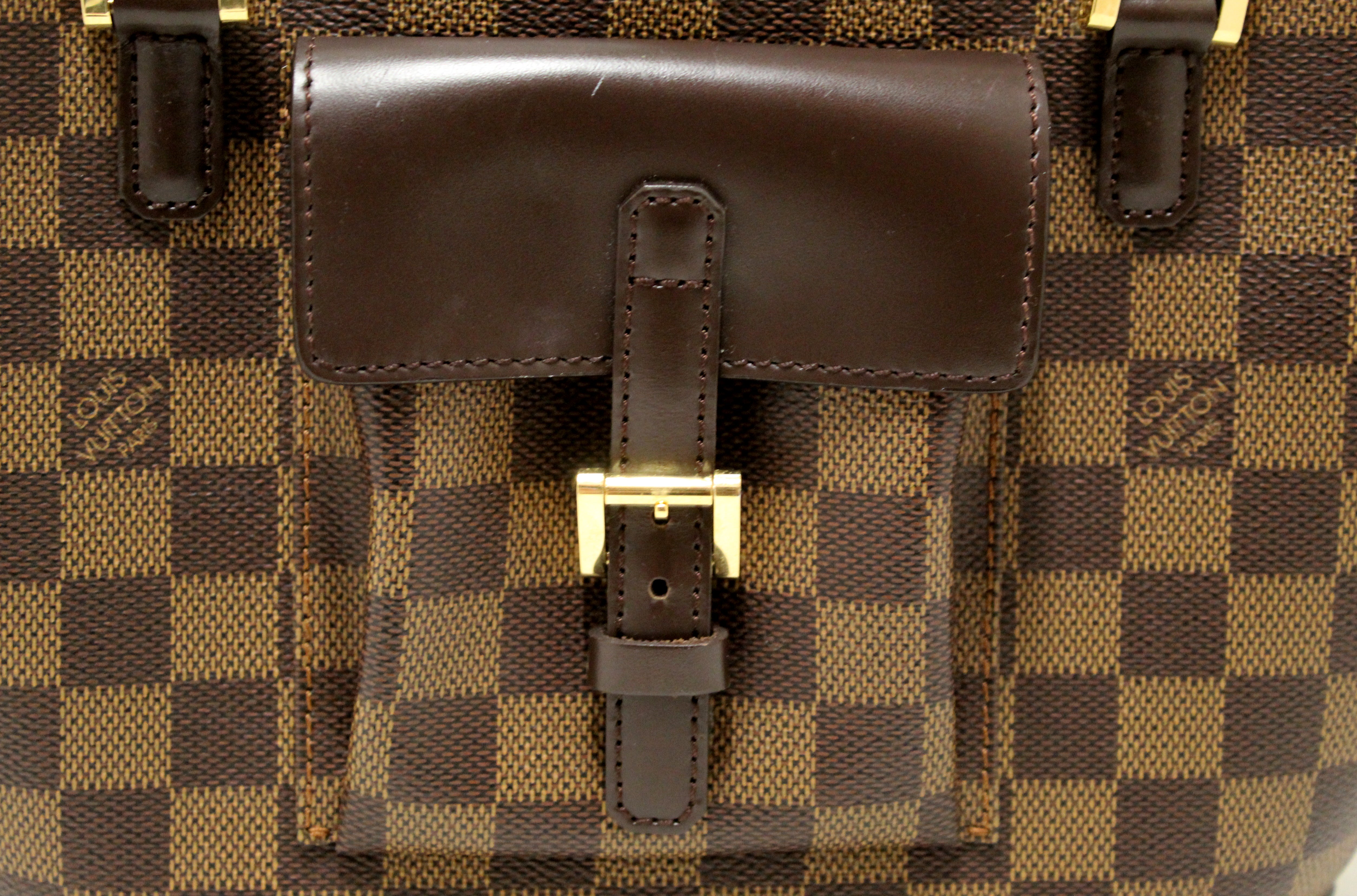 Authentic Louis Vuitton Damier Ebene Manosque PM Shoulder Tote Bag for Women - Luxury Designer Handbag with Leather Trim, Perfect for Work, Travel & Everyday Use