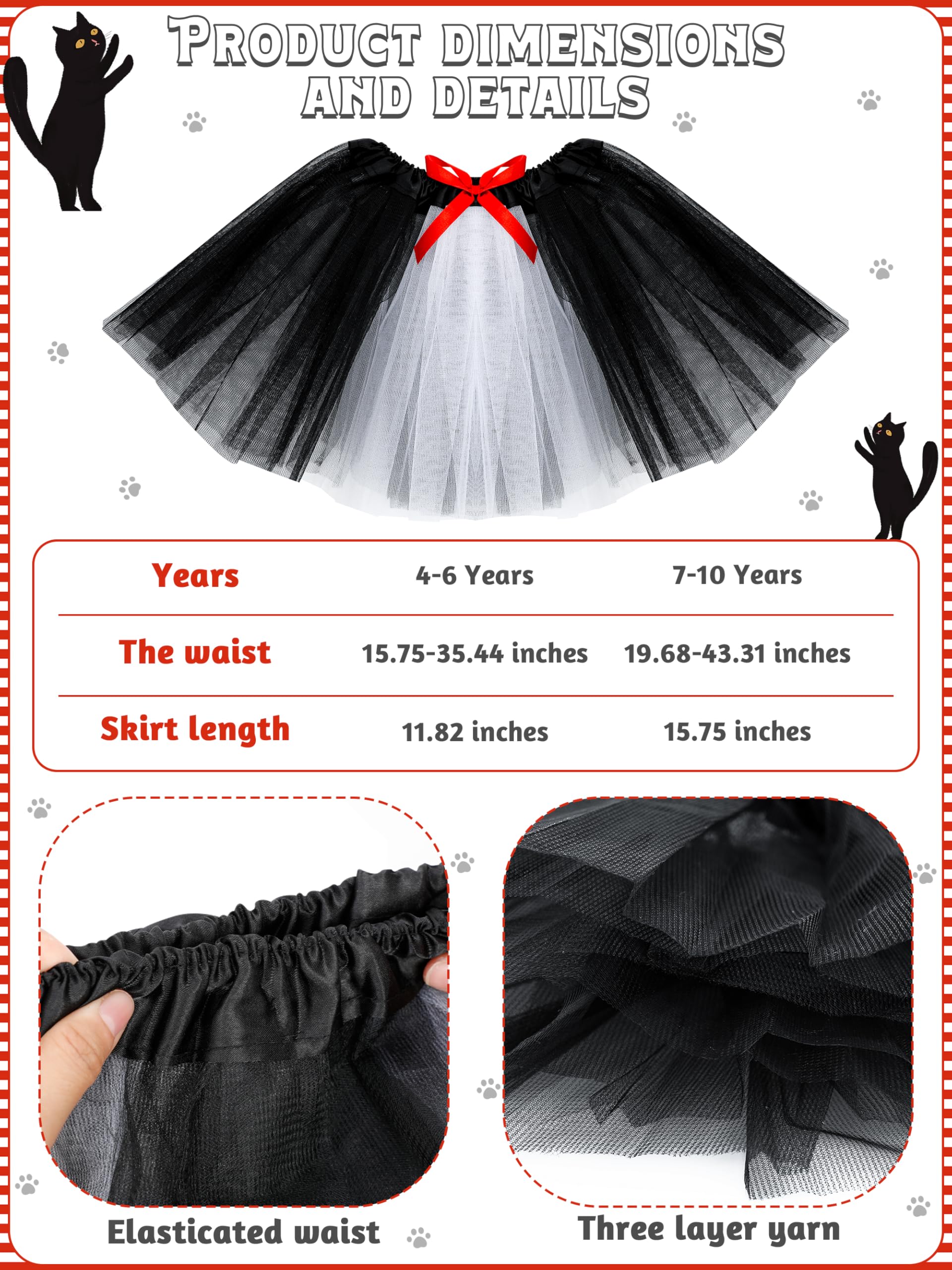 8PCS Cat Costume Set - Cat Ear Top Hat, Headband, Tutu Skirt, Bowtie, Tail, Socks & Gloves for Halloween Cosplay, Party Dress Up, Anime Convention & Pet Lover Gifts