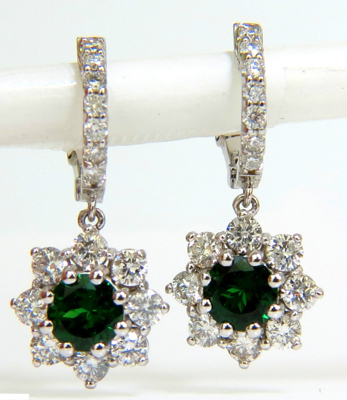 2.88CT Natural Fine Gem Tsavorite Diamond Dangle Hoop Earrings in 14K Gold (G/VS) - Elegant Jewelry for Parties, Weddings & Special Occasions