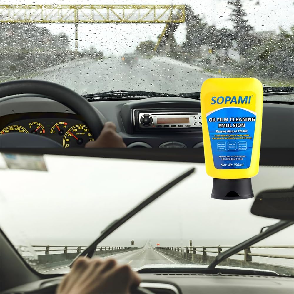 Soapami Oil Film Cleaner - Fast Acting Emulsion Glass Cleaner for Cars & Home, Removes Stubborn Oil Film from Windows, Plastic & Glass Surfaces - Perfect for Auto Detailing & Household Cleaning (1PC)