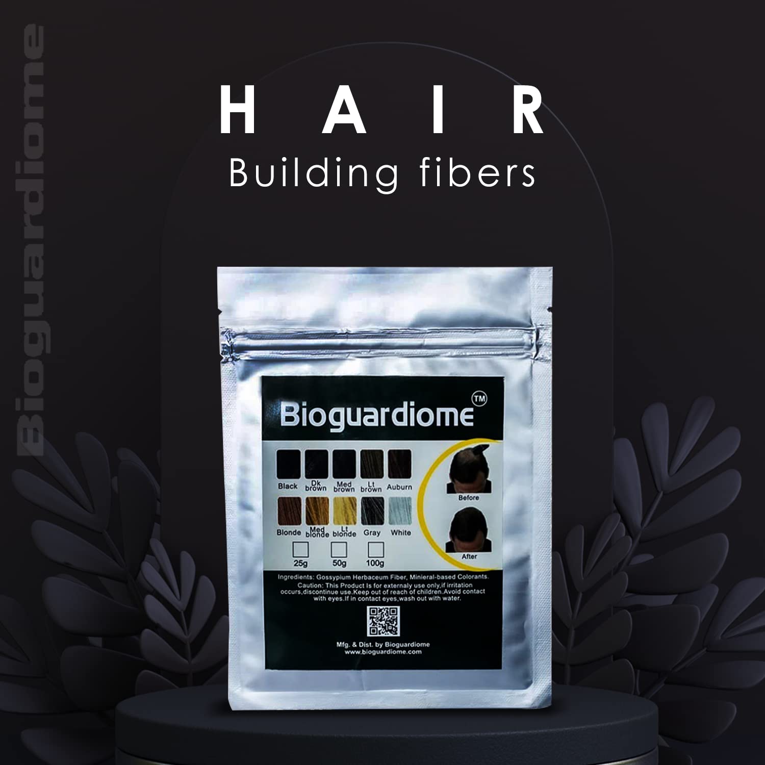 Bioguardiome Hair Building Fiber Refill Bag (Black) - 25g | Natural Hair Thickening Powder for Men & Women with Thin Hair | Covers Bald Spots & Thins Areas | Perfect for Daily Use, Special Occasions & Confidence Boost