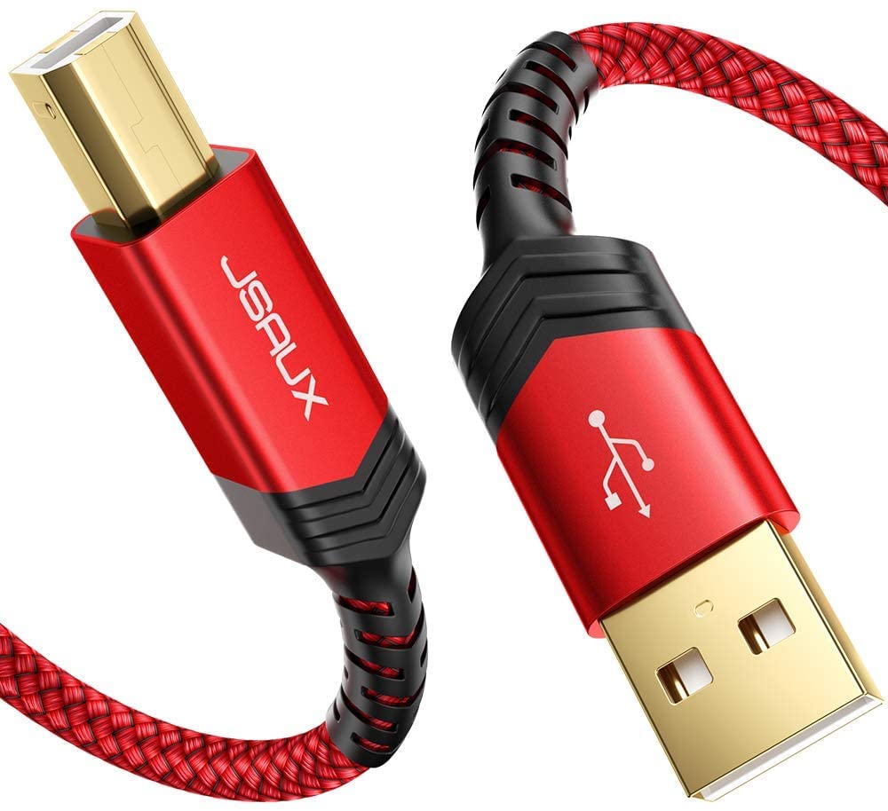 JSAUX 6.6ft USB 2.0 Printer Cable (Type A to B) - High-Speed Scanner Cord Compatible with HP, Canon, Epson, Brother, Lexmark, Dell, Xerox, Samsung - Perfect for Home Office, Print Shops & Photo Studios (Red)