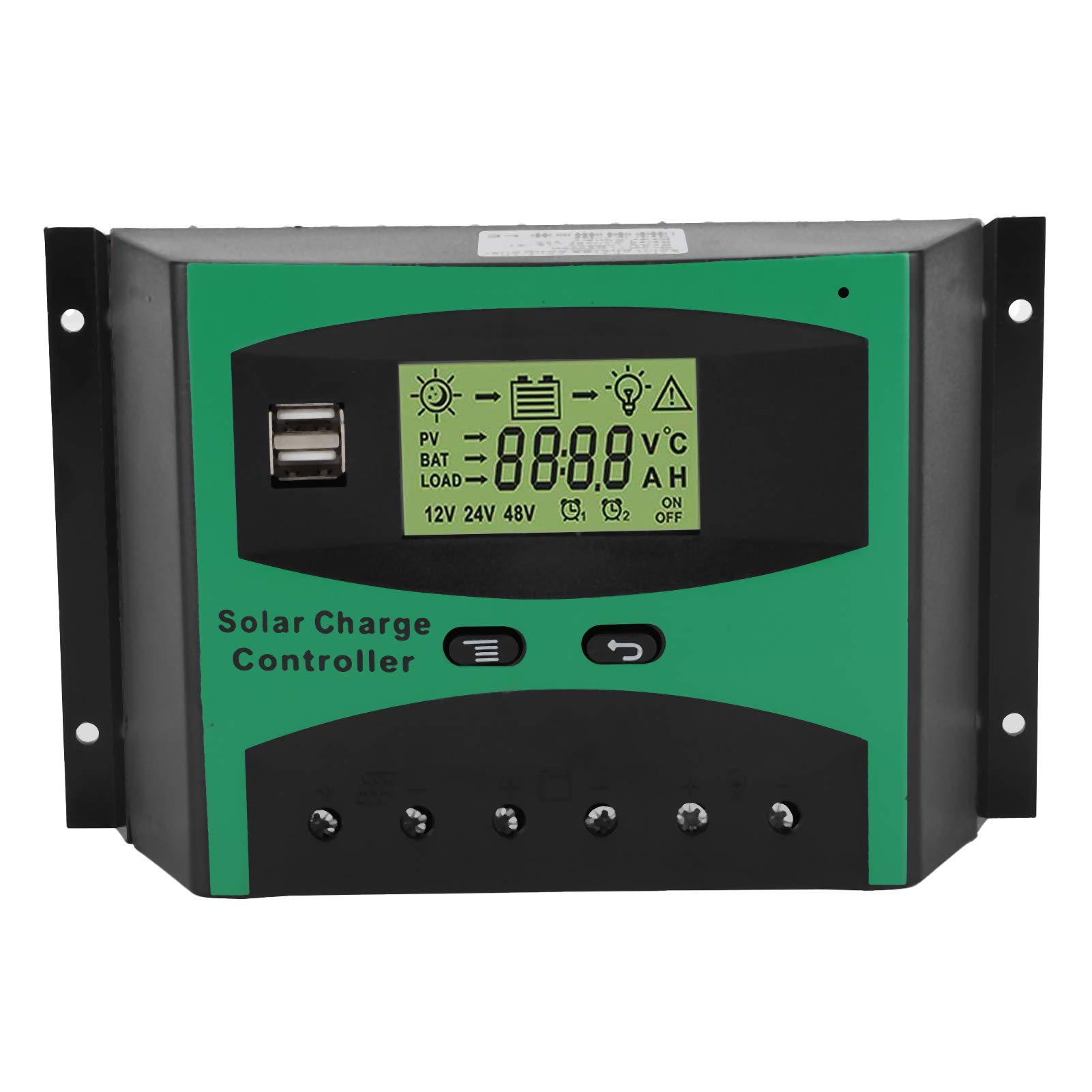 Meiyya 60A Solar Charge Controller with Dual USB Ports - Waterproof Solar Panel Regulator for RV, Boat, Off-Grid Power Systems | Load Identification & Overcharge Protection