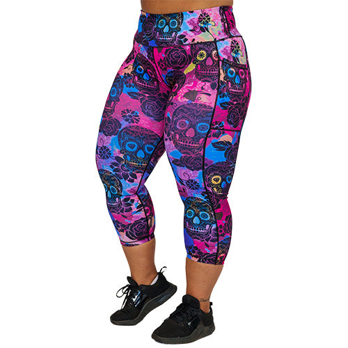 Gothic Rose Skull Print Leggings for Women - Stretchy High Waist Yoga Pants - Perfect for Halloween, Cosplay & Gothic Fashion