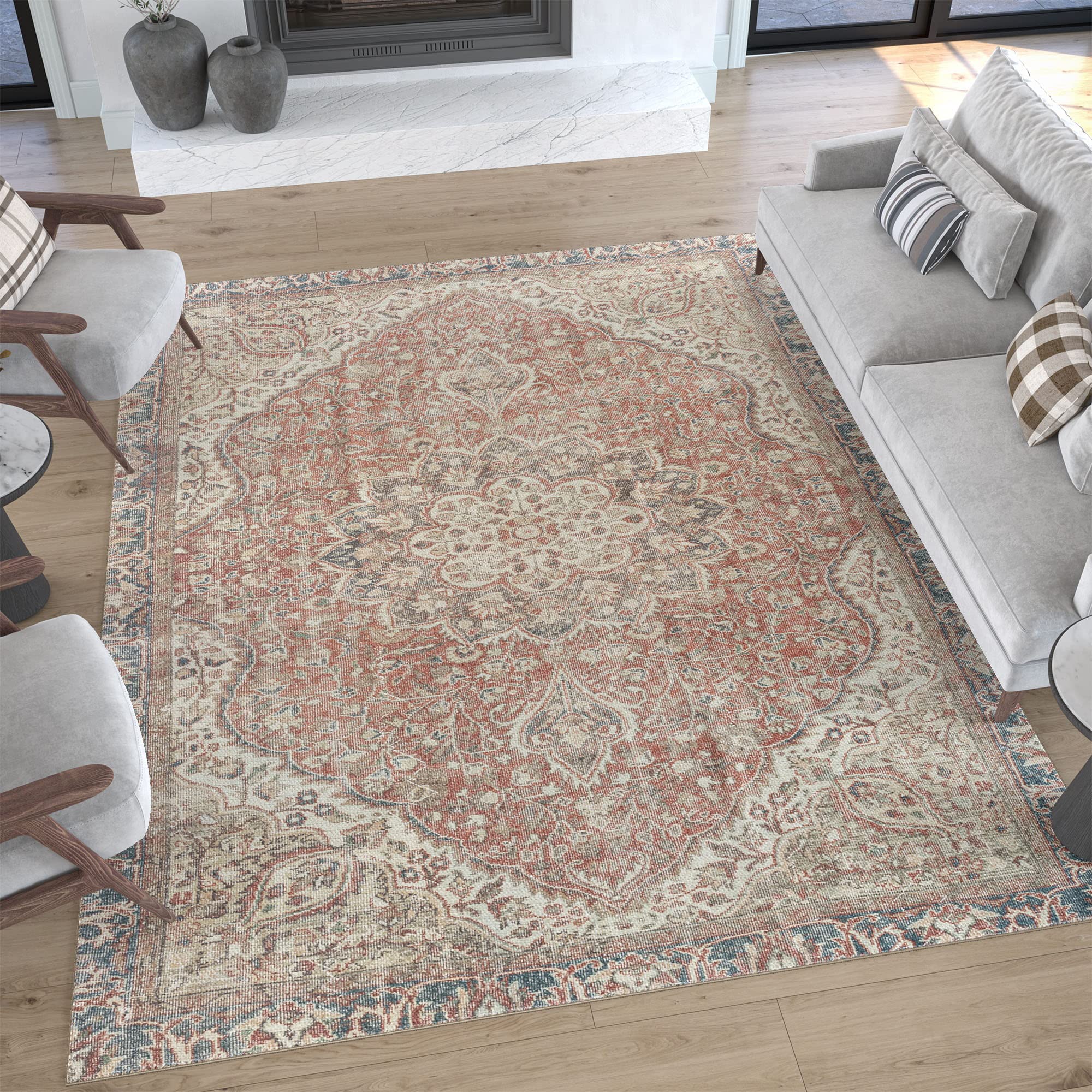 5x7 Machine Washable Traditional Area Rug - Soft Living Room, Dining Room, Bedroom Carpet | Indoor Entryway Runner | Perfect for Home Decor & High Traffic Areas