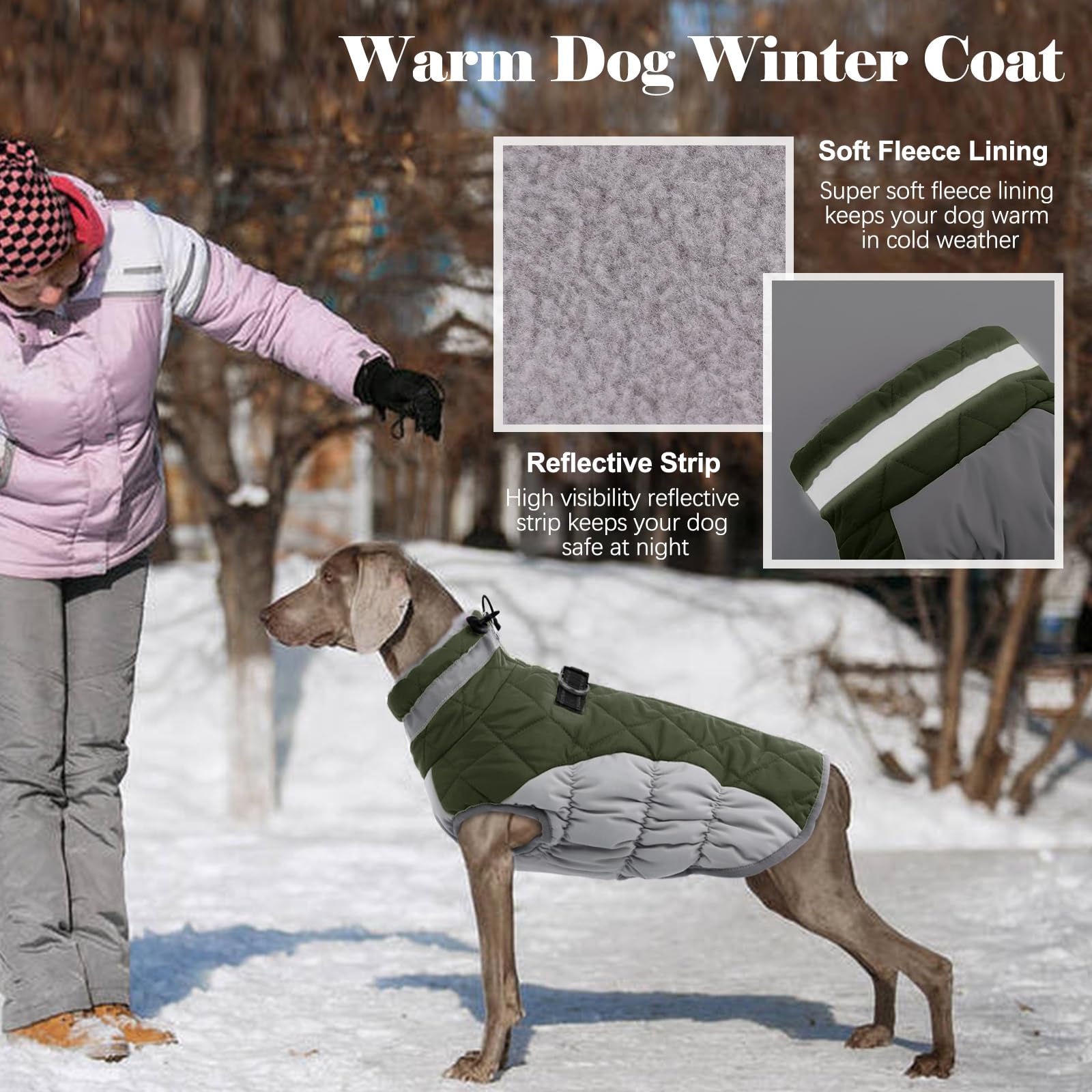 Lelepet Warm Winter Dog Coat with Harness - Windproof, Reflective Turtleneck Fleece Jacket for Small, Medium & Large Dogs | Cold Weather Protection for Outdoor Walks & Winter Adventures