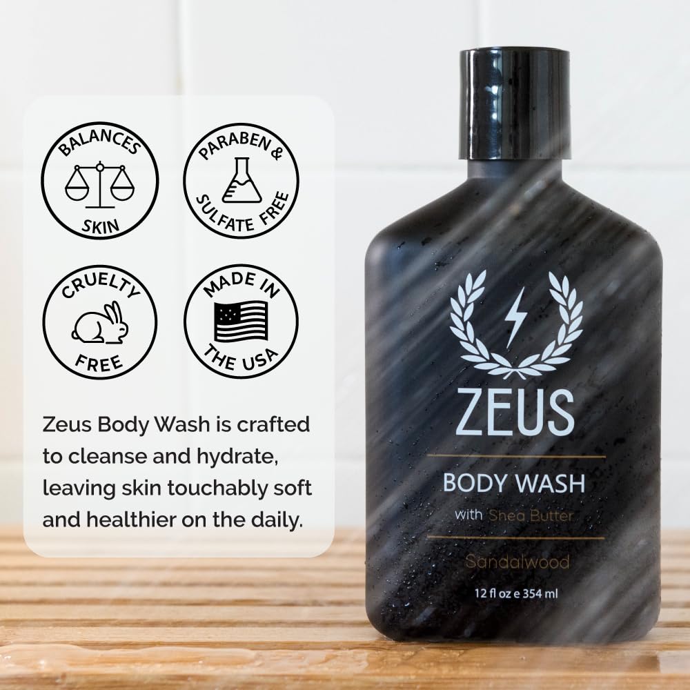 ZEUS Charcoal Face Wash & Shea Butter Body Wash Bundle - Deep Cleansing for Acne & Moisturizing for Dry Skin | Perfect for Daily Skincare Routine & Gym Shower