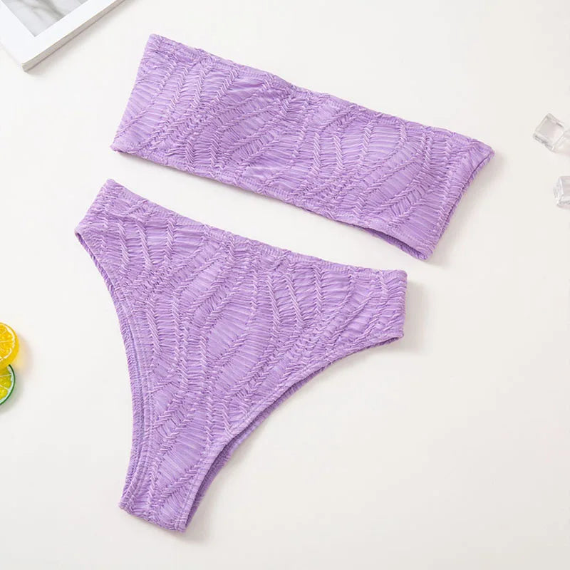 2024 Sexy Push Up Bandeau Bikini Set - Purple Brazilian Thong Two Piece Swimwear for Women | Beach Vacation & Pool Party