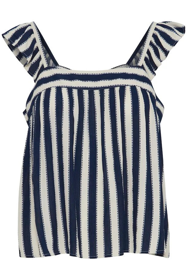 Marrakech Square Neck Top - Total Eclipse Stripe Women's Fashion Blouse | Boho Chic Summer Tops for Beach, Vacation & Casual Outings