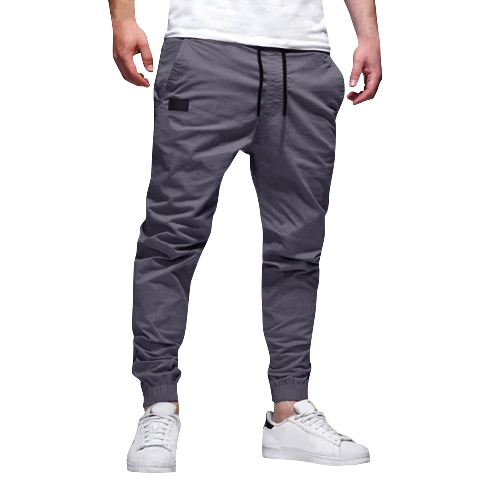 QWENTMTNTY Men's Casual Solid Pencil Pants - Mid Waist Sweatpants with Pockets | Comfortable Full Length Trousers for Workout, Lounge & Everyday Wear
