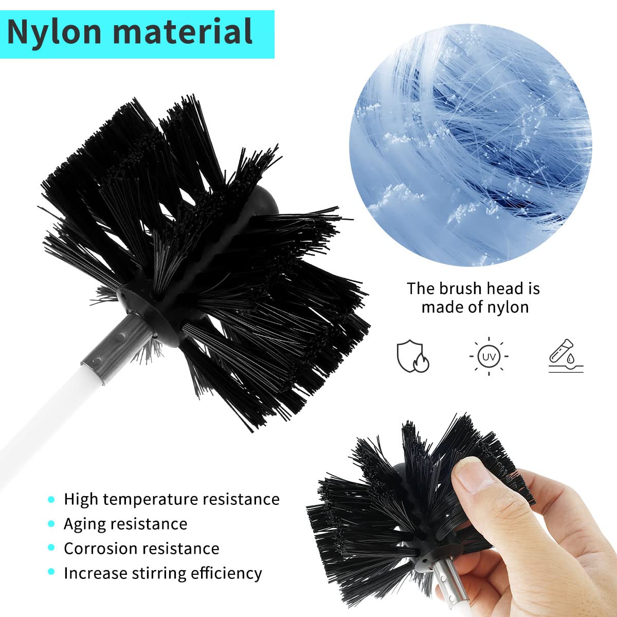 Professional Chimney Sweep Kit with Long Handle & Flexible Rods - Replaceable Nylon Brush Head for Home Indoor Flue, Drainage Pipeline Cleaning - Perfect for Fireplace, Wood Stove & HVAC Maintenance (Black)