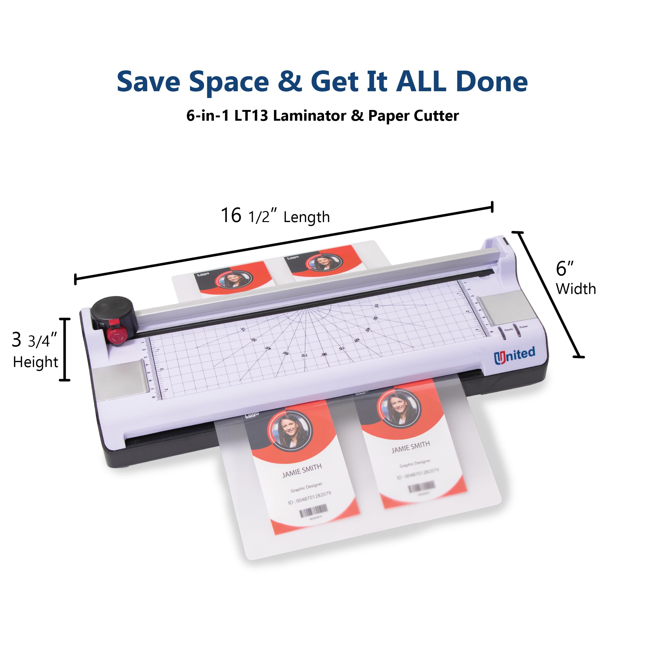 United Office Products LT13 6-in-1 Thermal & Cold Laminator Machine with Paper Trimmer & Corner Rounder - 13 Inch Wide for Home, Office, School - Perfect for DIY Projects, Photo Preservation, Classroom Materials & Document Protection