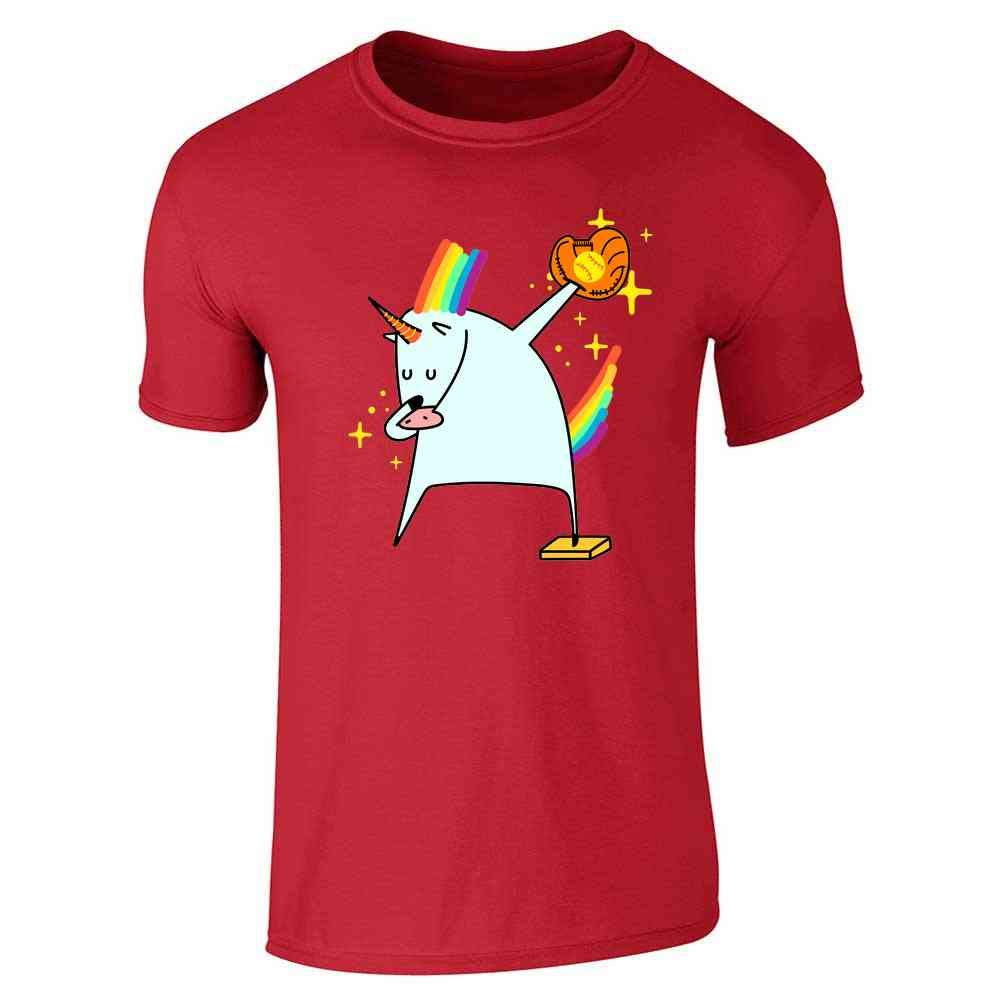 Dabbing Unicorn Graphic Tee for Men | Softball & Casual Wear | Pop Threads Cotton T-Shirt | Funny Novelty Shirt for Sports Fans & Unicorn Lovers