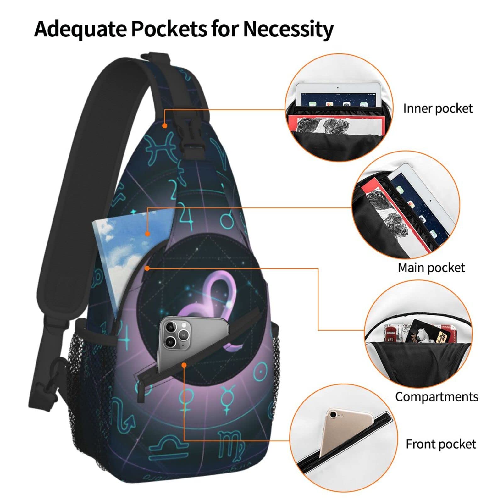 Leo Chest Bag Shoulder Bag - Zodiac Constellation Sling Backpack for Men & Women | Casual Travel, Hiking, Festival & Everyday Crossbody Bag