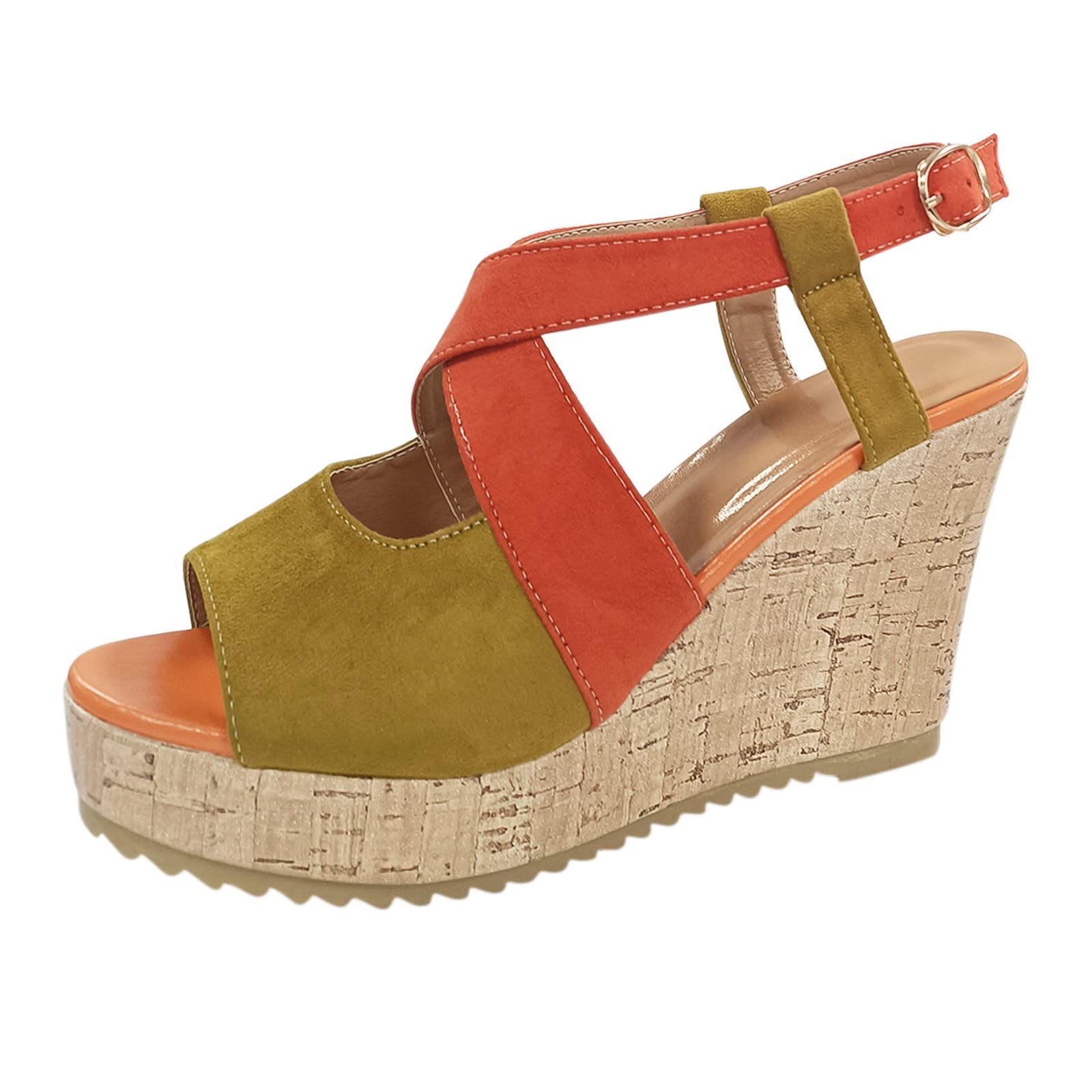 Women's Color Block Wedge Sandals 2022 - Open Toe Buckle Casual Platform Wedges for Summer | Perfect for Beach, Vacation, and Everyday Wear