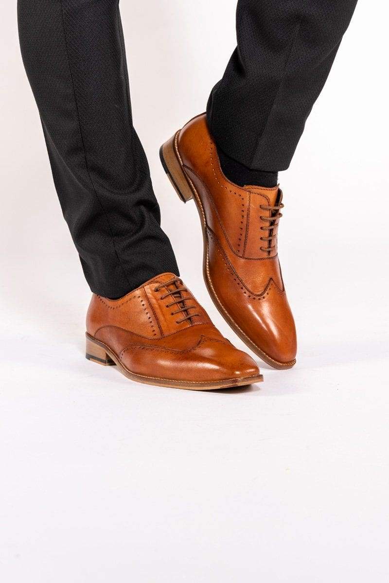 Marc Darcy Carson Tan Wingtip Oxford Brogue Shoes - Classic Men's Dress Shoes for Business, Formal & Wedding Occasions