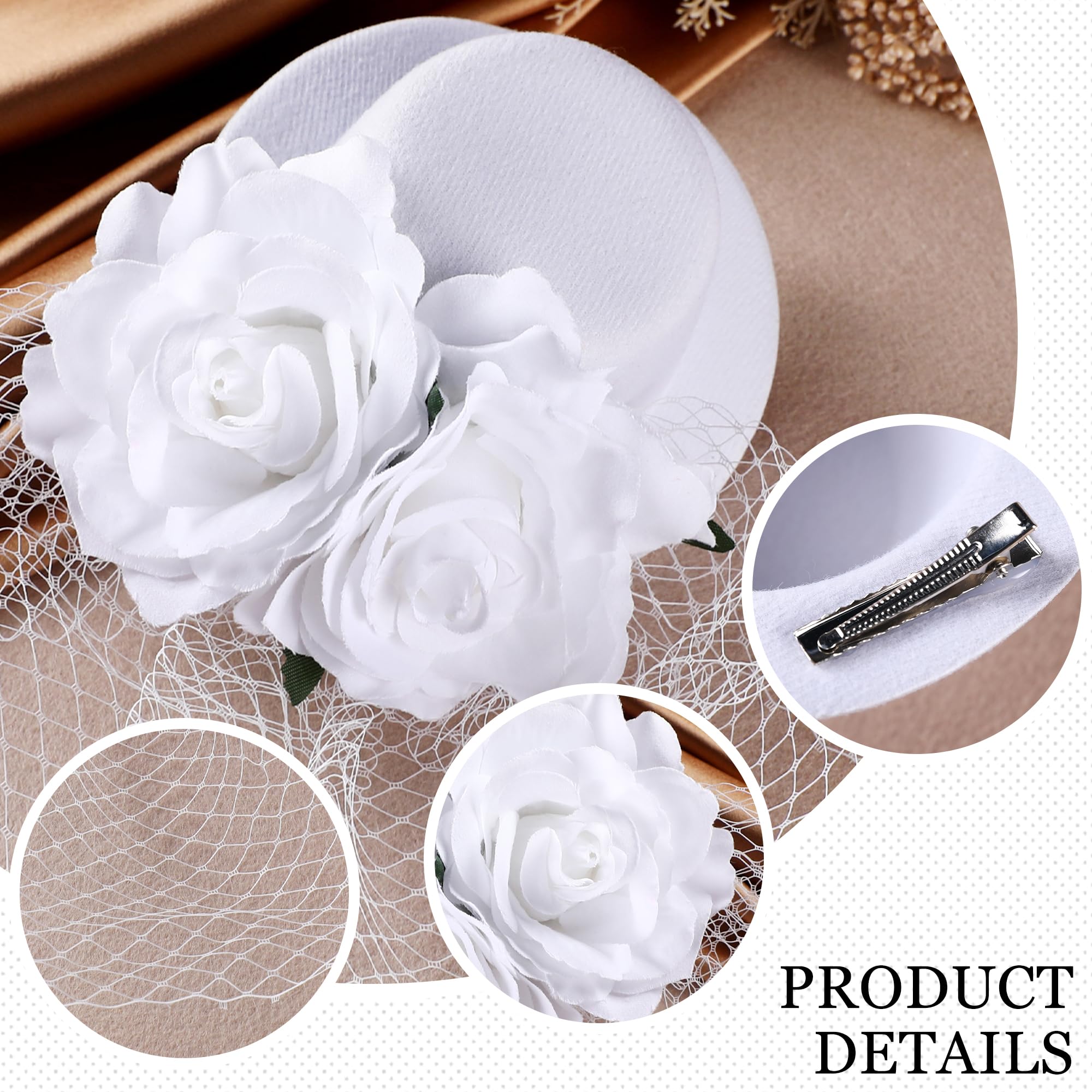 Elegant Tea Party Fascinators - White Derby Hats with Veil, Floral & Feathers for Women & Girls | Kentucky Derby, Bridal Shower, Garden Party, Wedding Accessories
