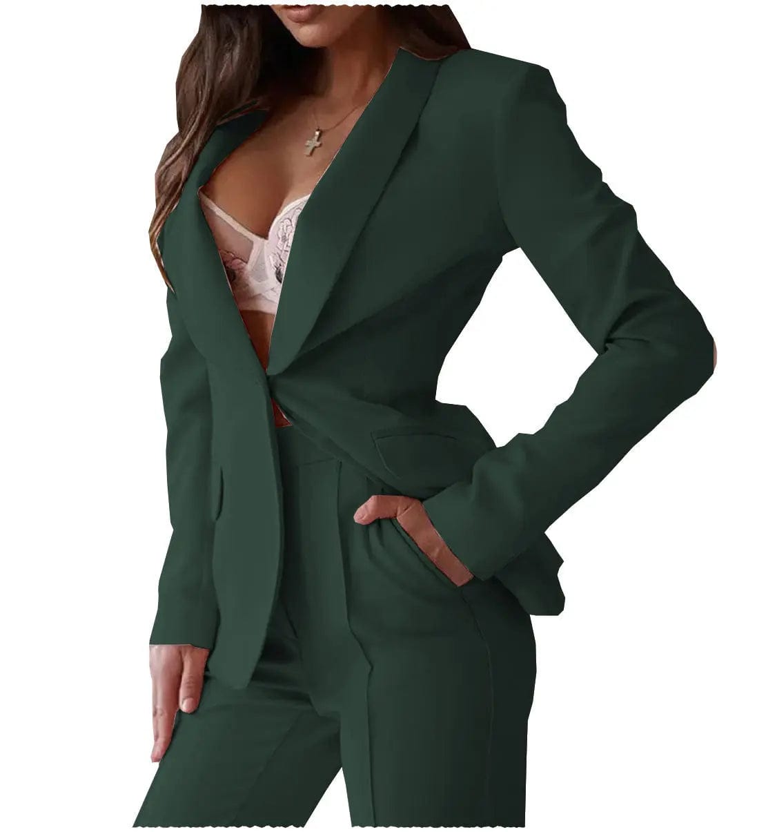 Women's 2-Piece Single Button Blazer Suit Set - Elegant Office Wear & Business Formal Outfit for Professional Women